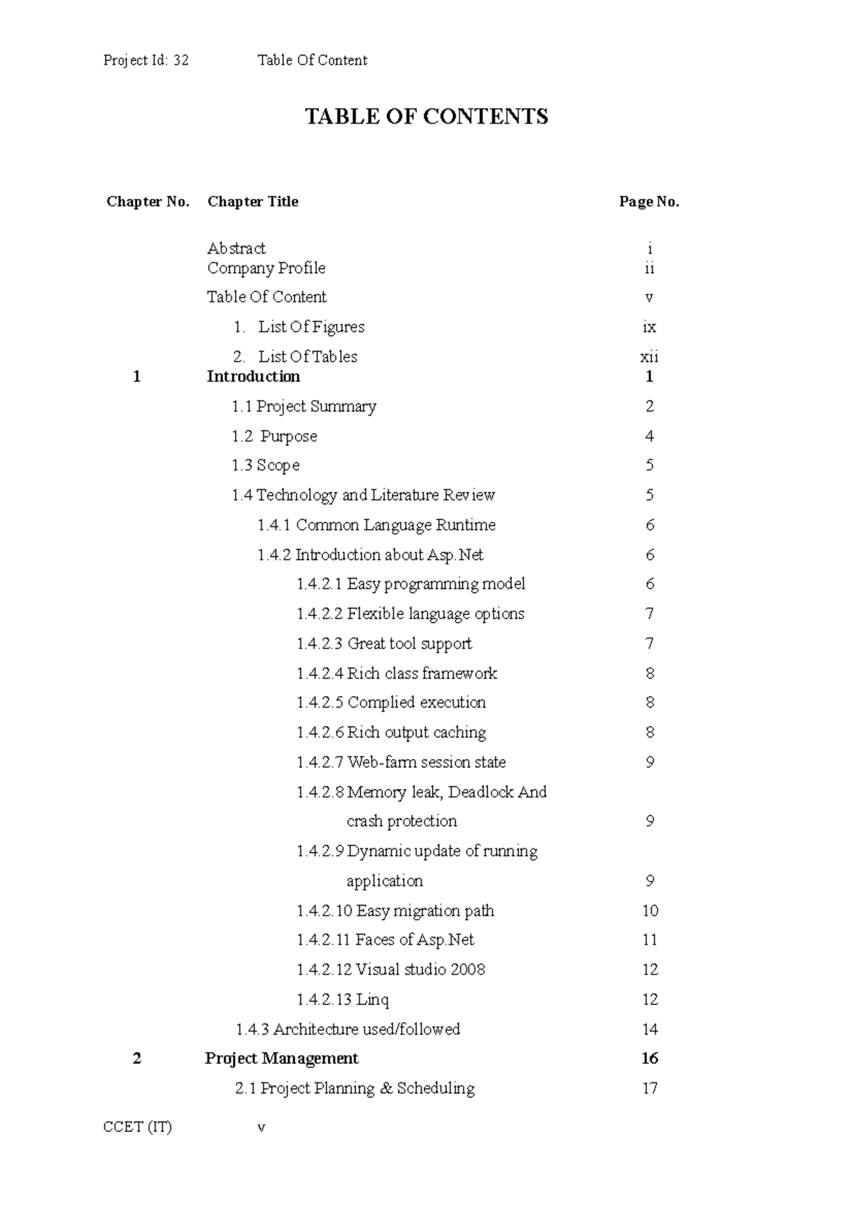 Table of content - Work - Project Id: 32 Table Of Content TABLE OF ...