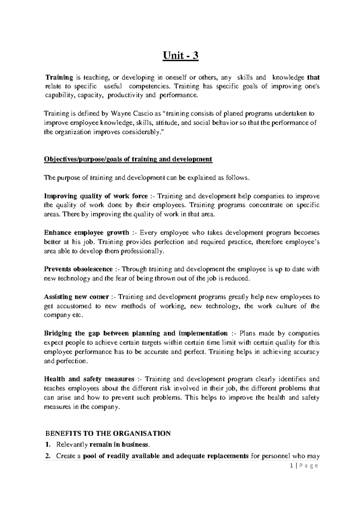 Training - Lecture notes 3 - Unit - 3 Training is teaching, or ...