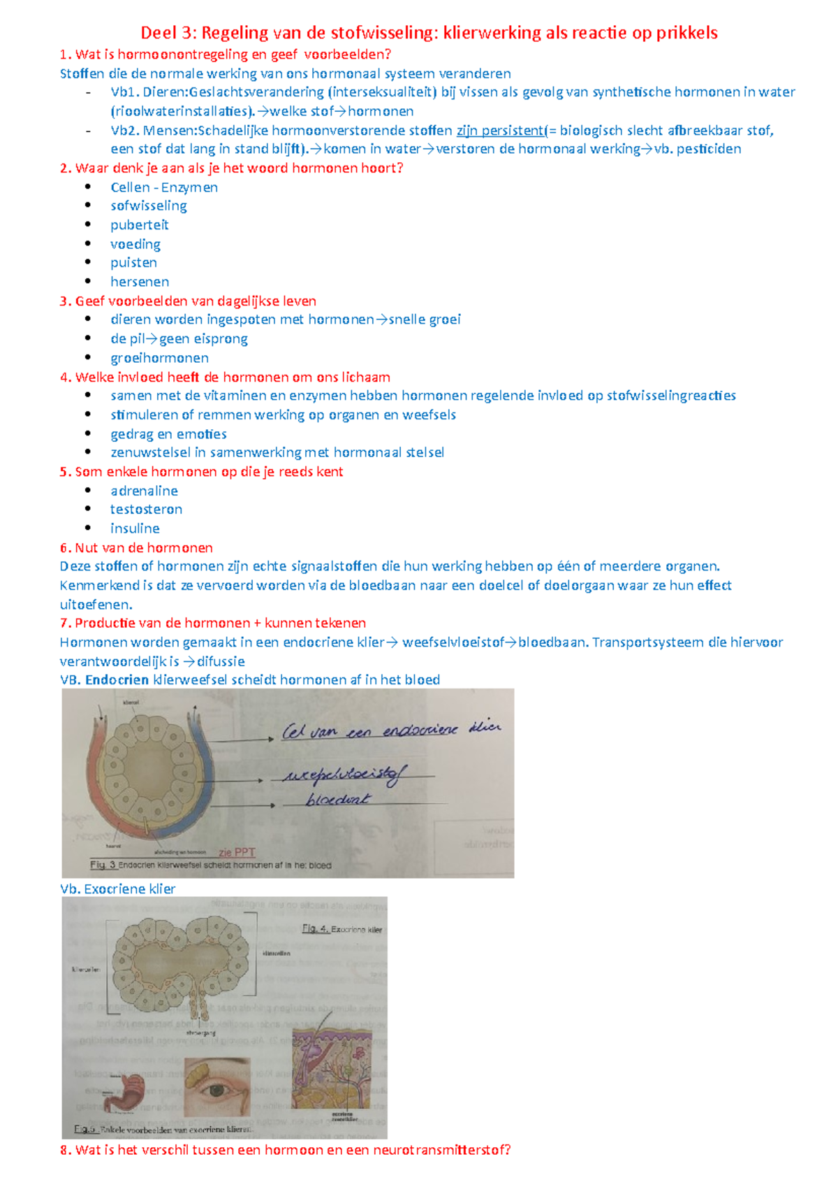 Deel 3 Stofwisseling Samenvatting Biologie - Deel 3: Regeling Van De ...