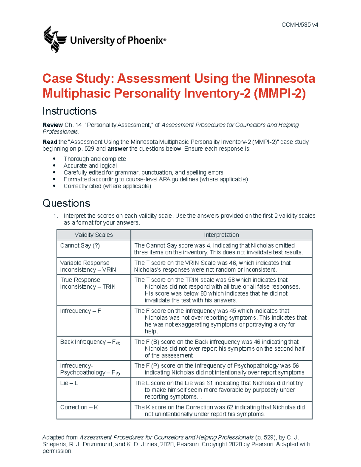 Ccmh535 V4 Wk5 Case Study Assessment Using The Minnesota Multiphasic ...