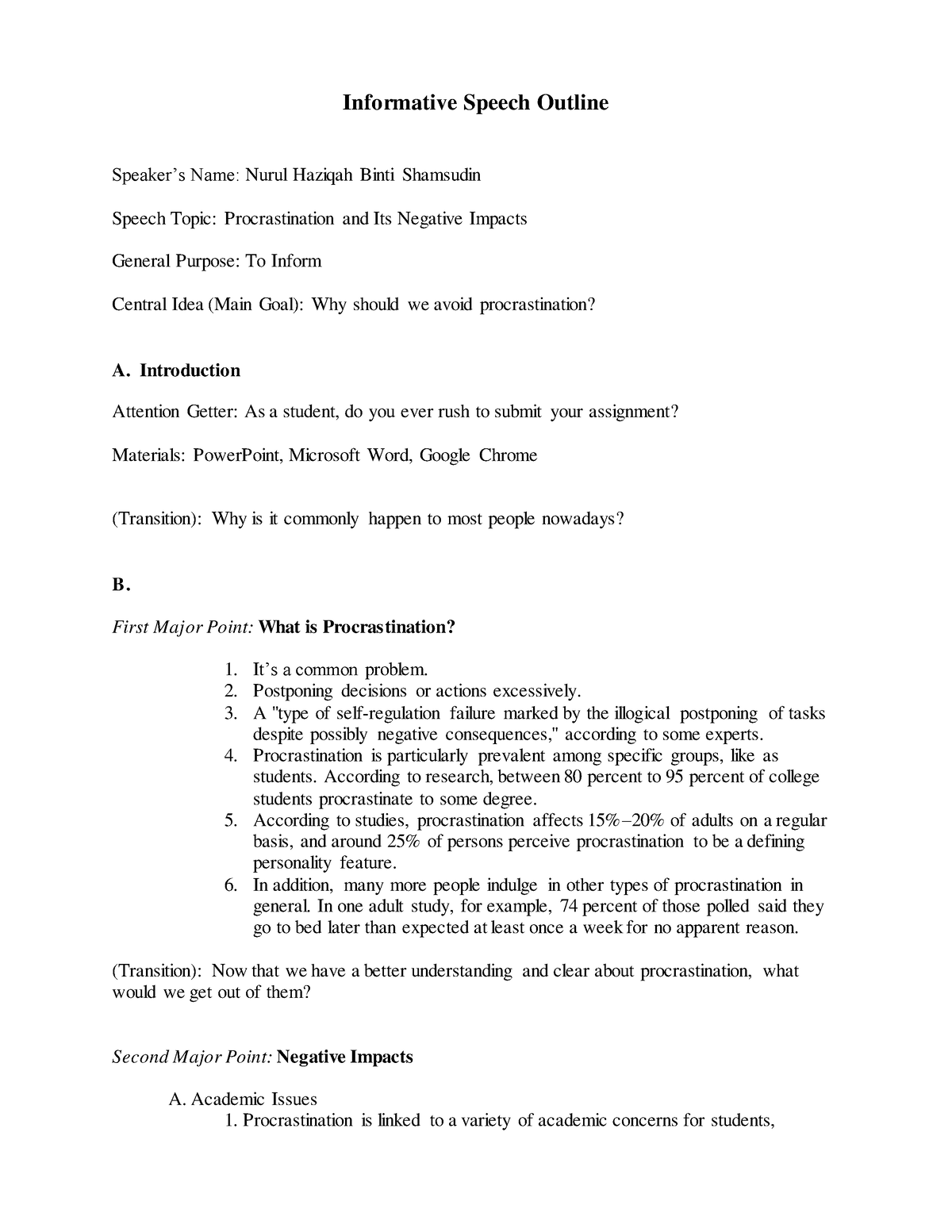 ELC590 Draft for Informative Speech - Informative Speech Outline ...