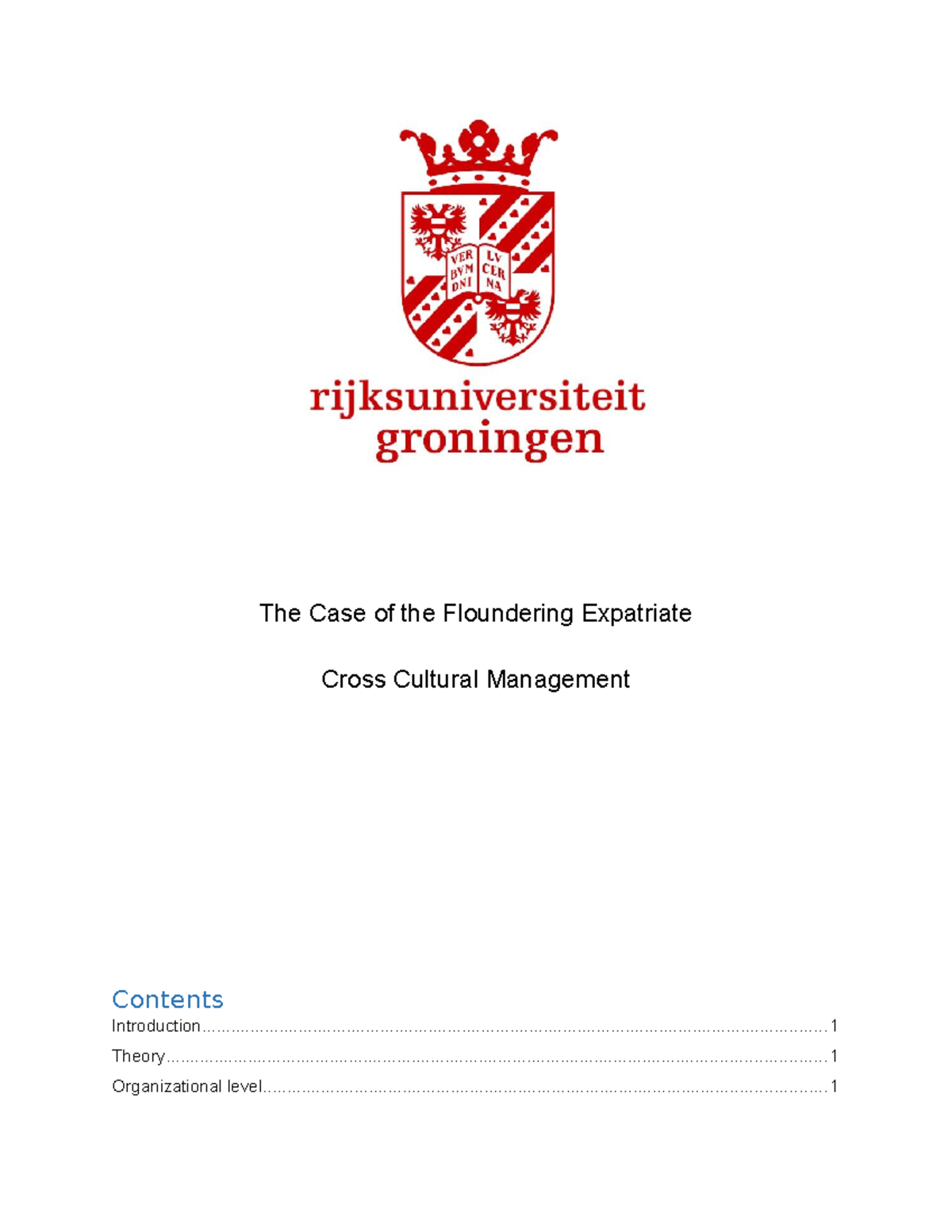 Werkstuk "The Case Of The Floundering Expatriate" The Case of the
