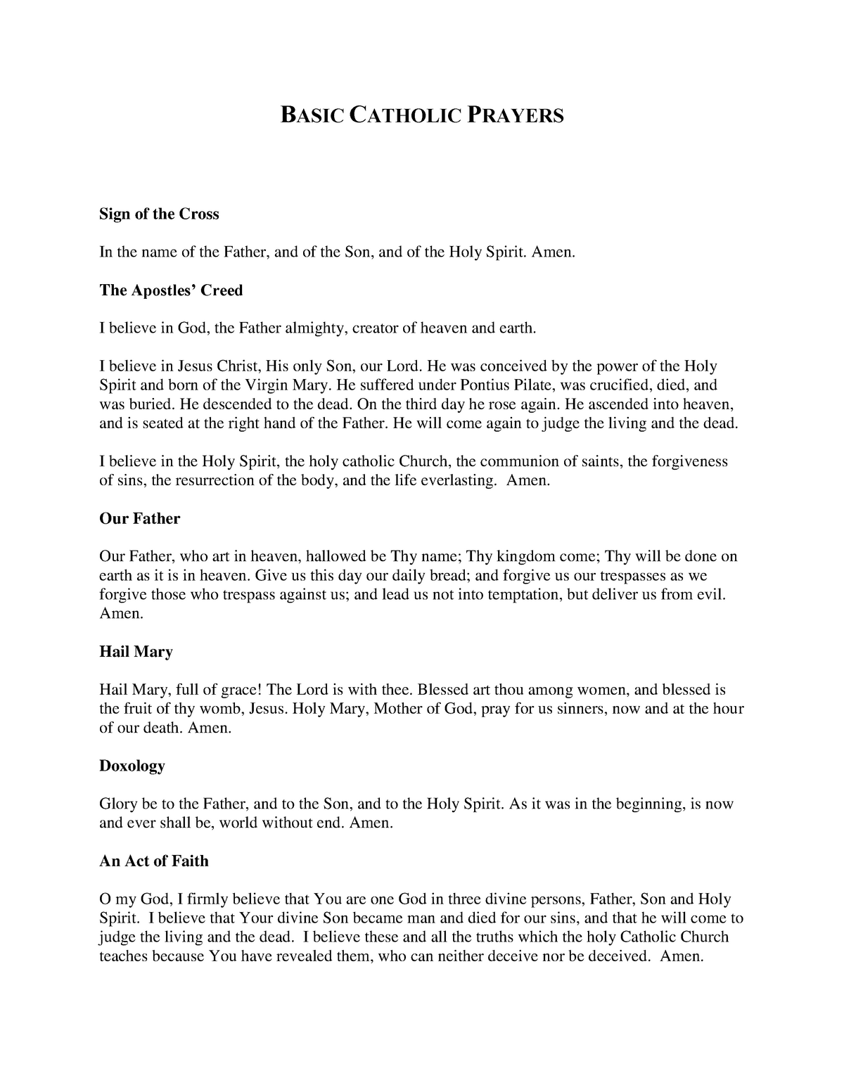 Basicprayers - Lets learn to pray - BASIC CATHOLIC PRAYERS Sign of the