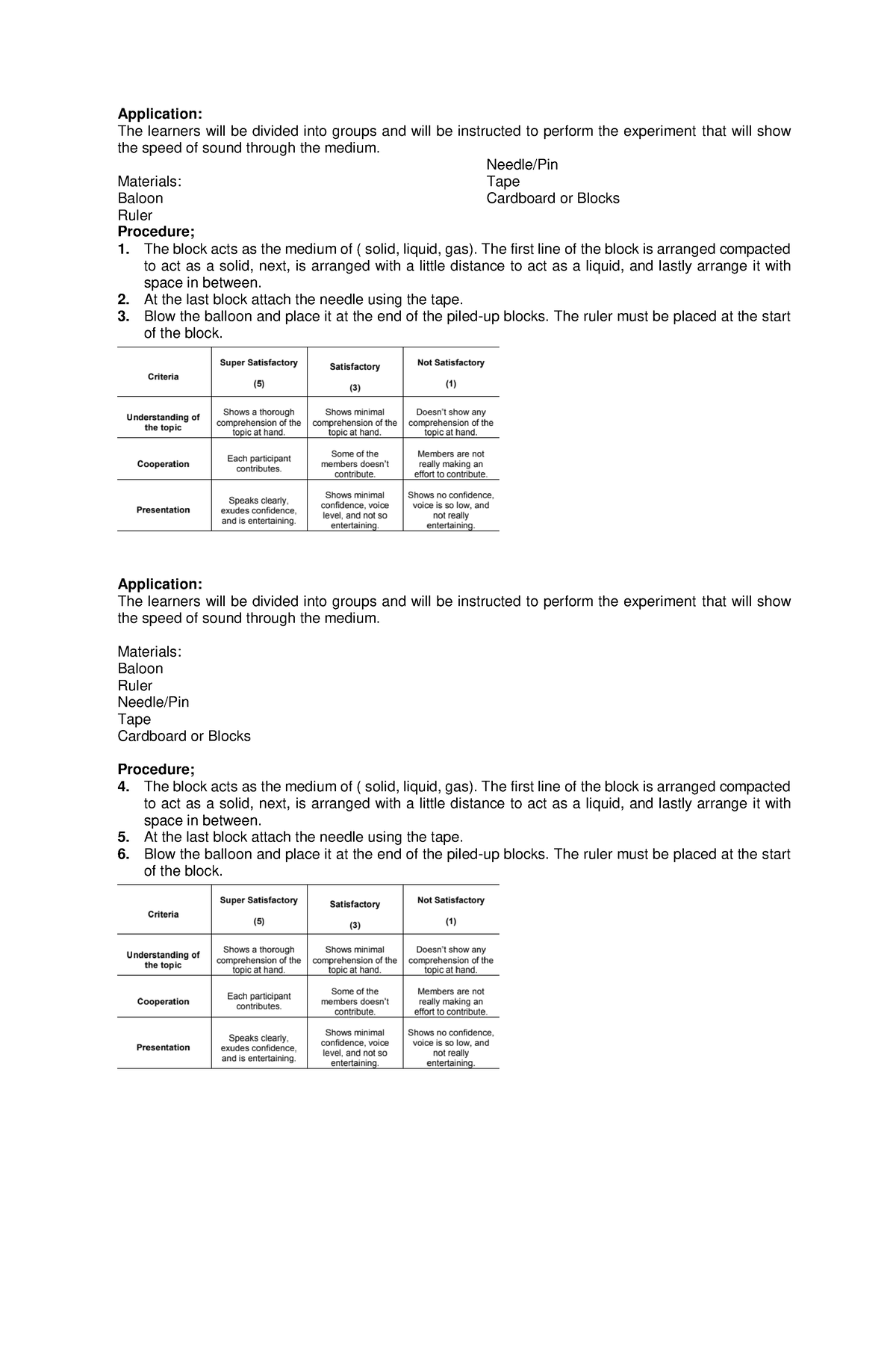 Application - Group Work integration to science - Application: The ...