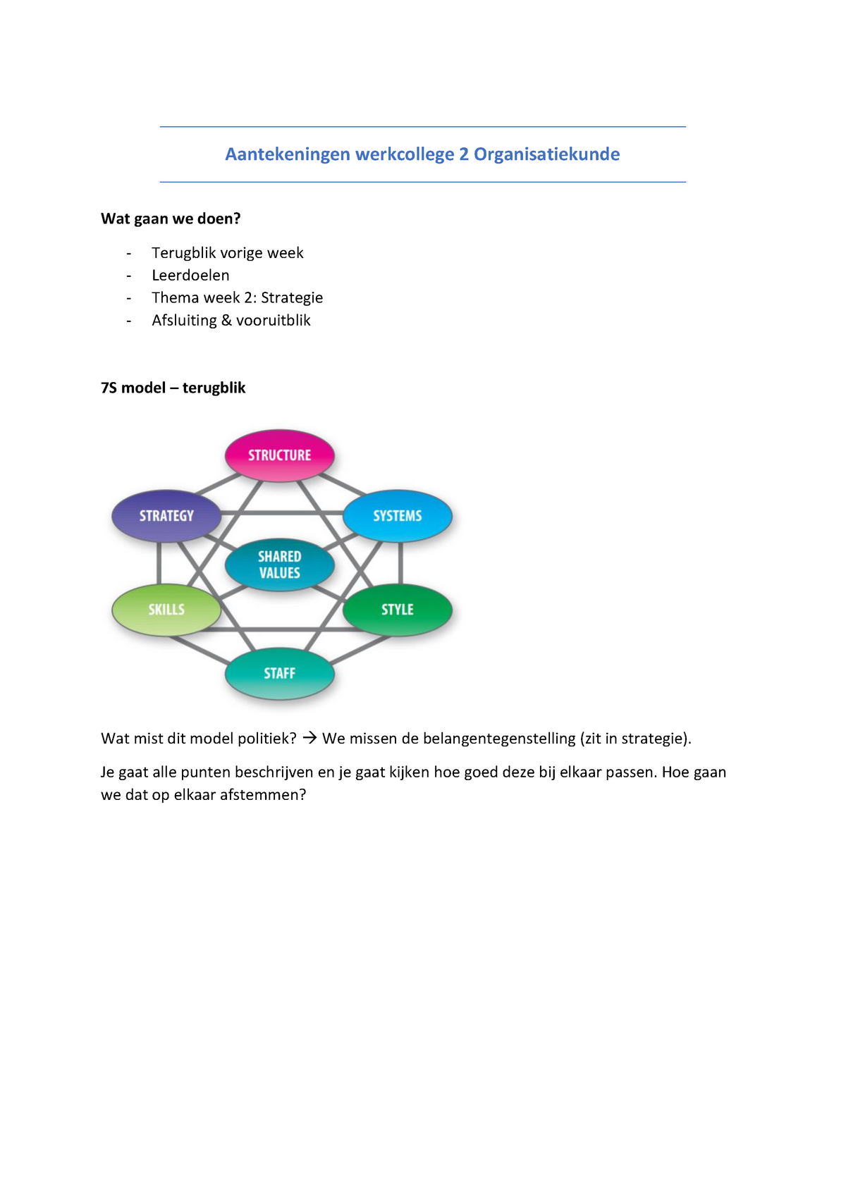 Aantekeningen Zijn Gemaakt Tijdens Het Werkcollege Organisatiekunde ...