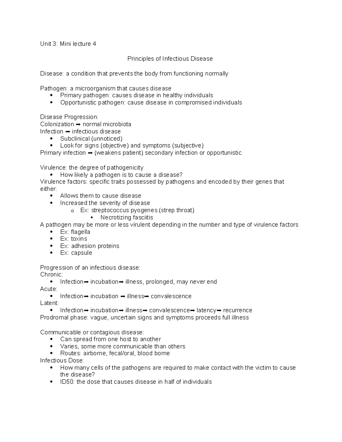 Microbiology Unit 3 Mini lecture 4 Infectious Disease - Unit 3: Mini ...