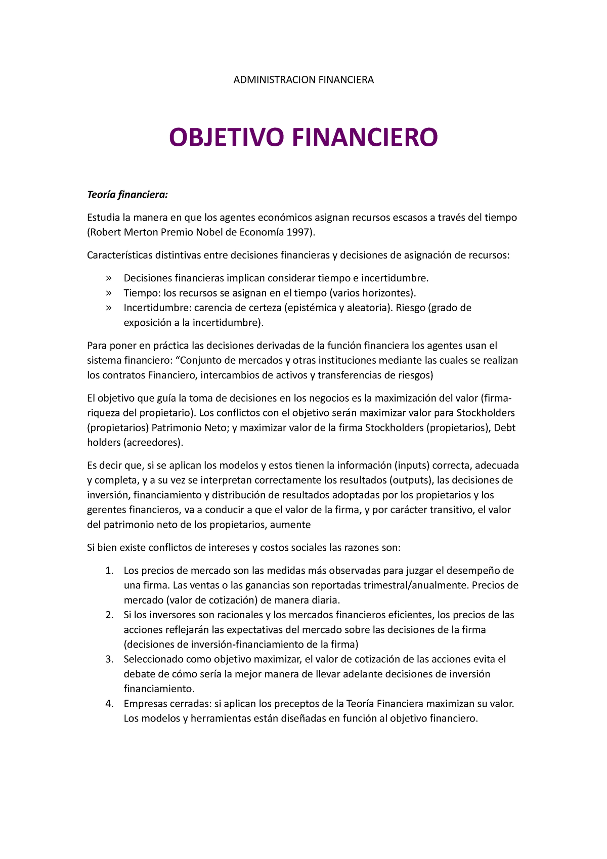 1 Administracion Financiera - ADMINISTRACION FINANCIERA OBJETIVO ...