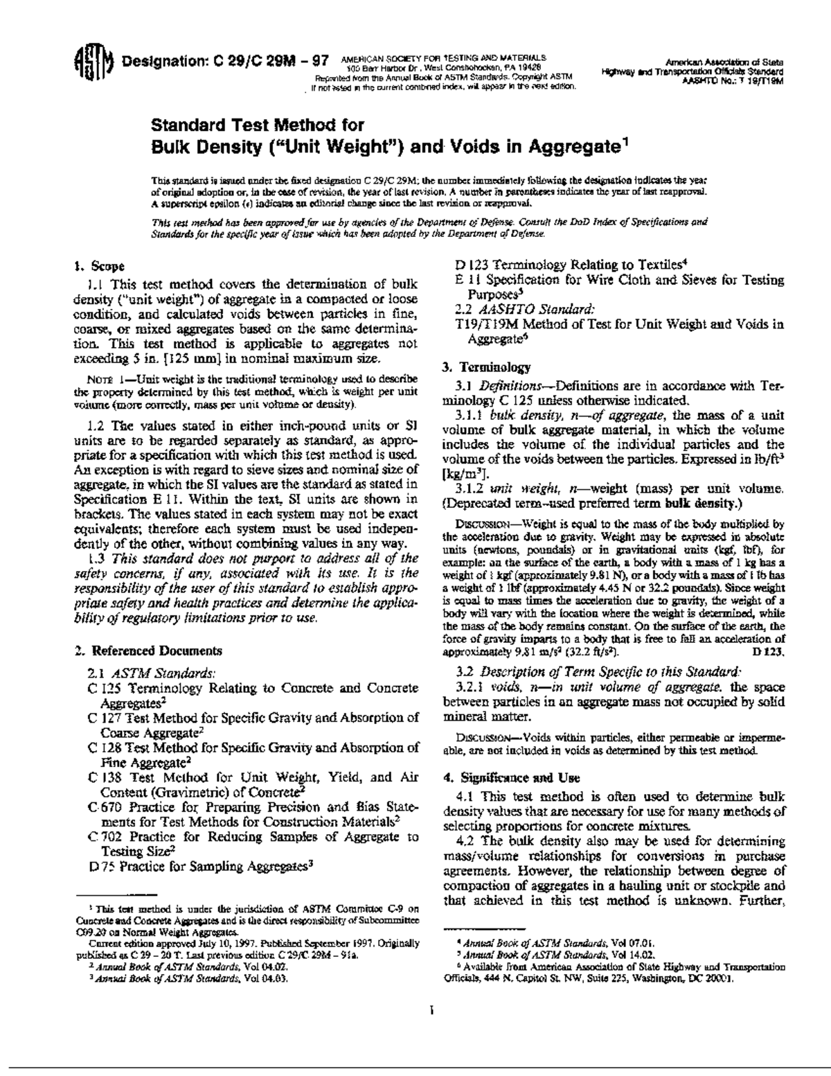 ASTM C29 Standard Test Method for Bulk Density (Unit Weight) and