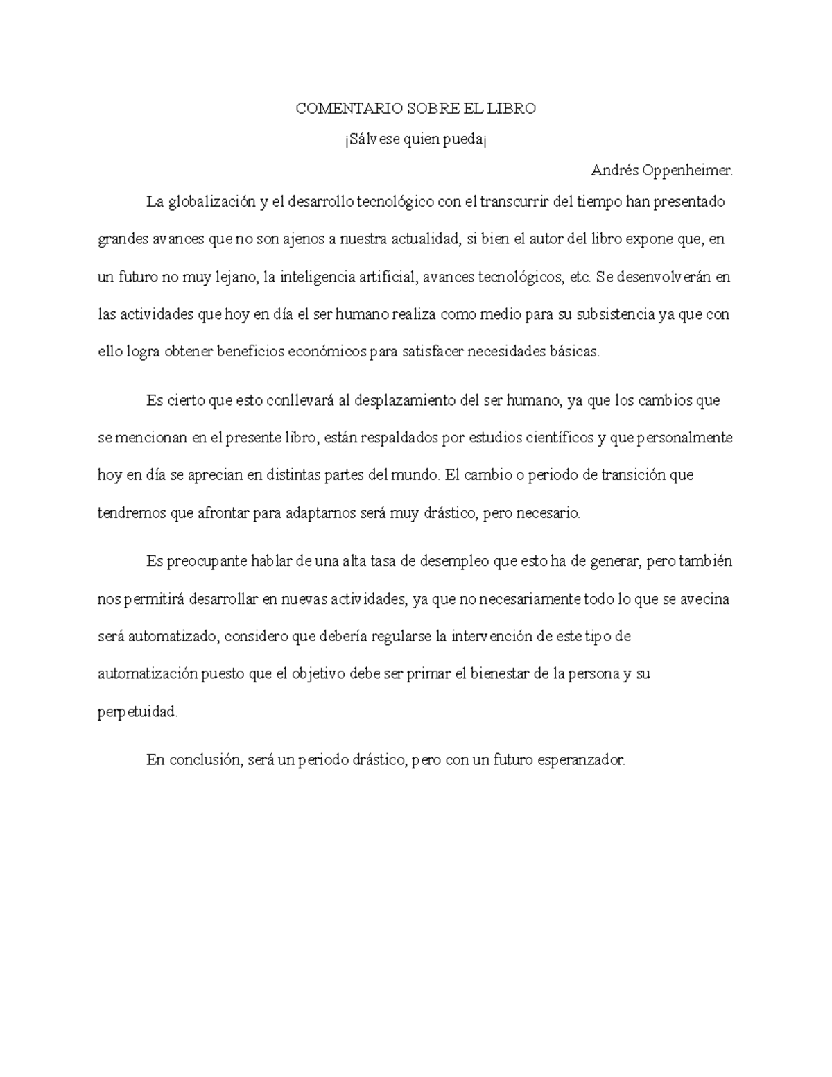 Sálvese quien pueda - COMENTARIO SOBRE EL LIBRO ¡Sálvese quien pueda ...