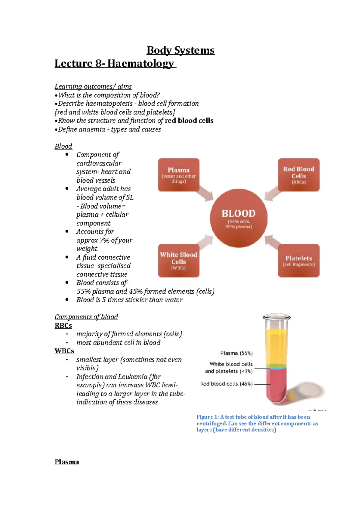 Body Systems-L8 - Lecture notes 8 - Body Systems Lecture 8- Haematology ...