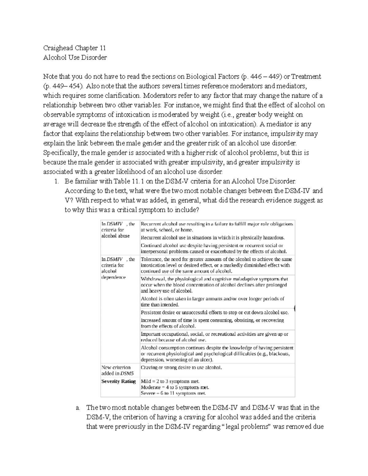 Craigead Chapter 11 Notes - Craighead Chapter 11 Alcohol Use Disorder ...