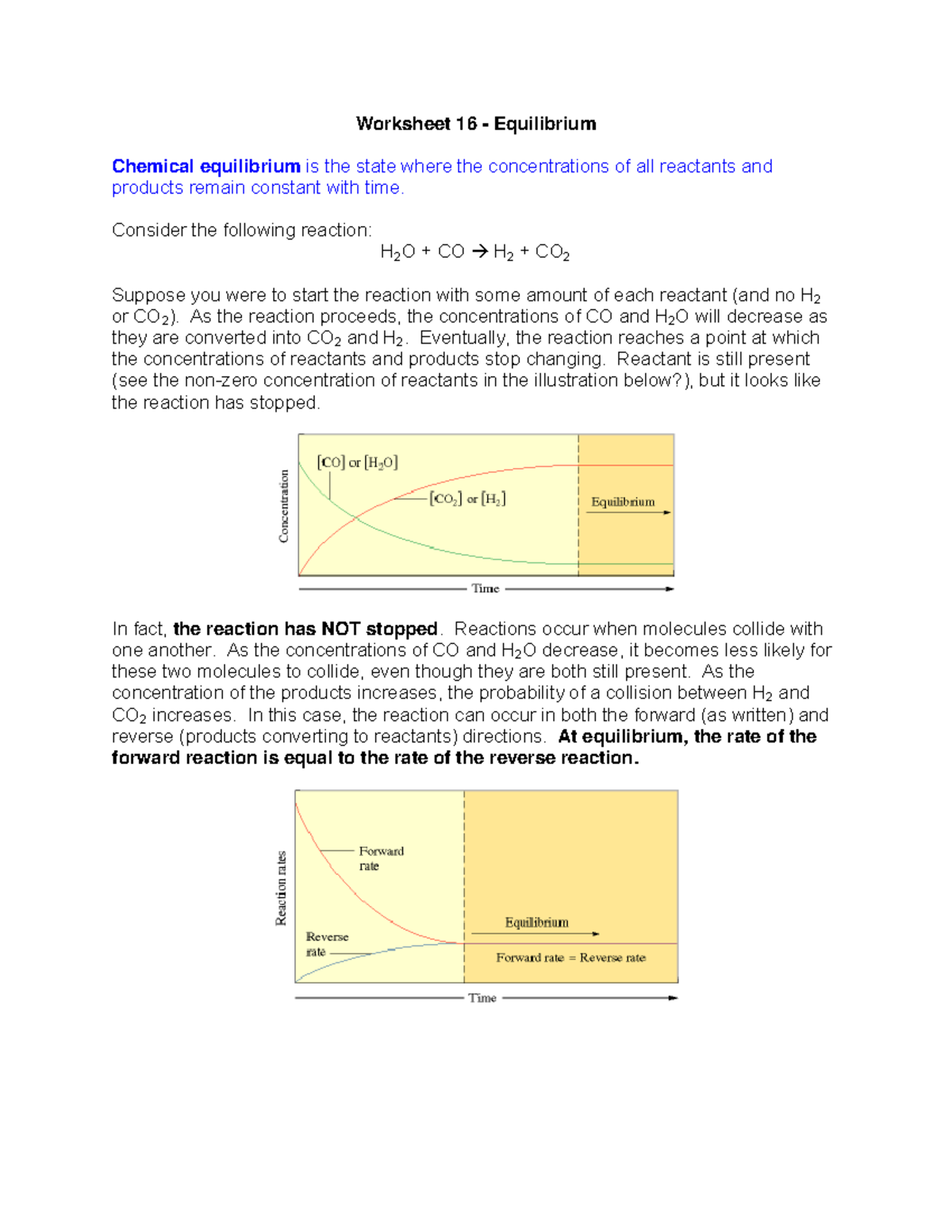 Equilibrium Worksheet - Worksheet 16 - Equilibrium Chemical equilibrium ...