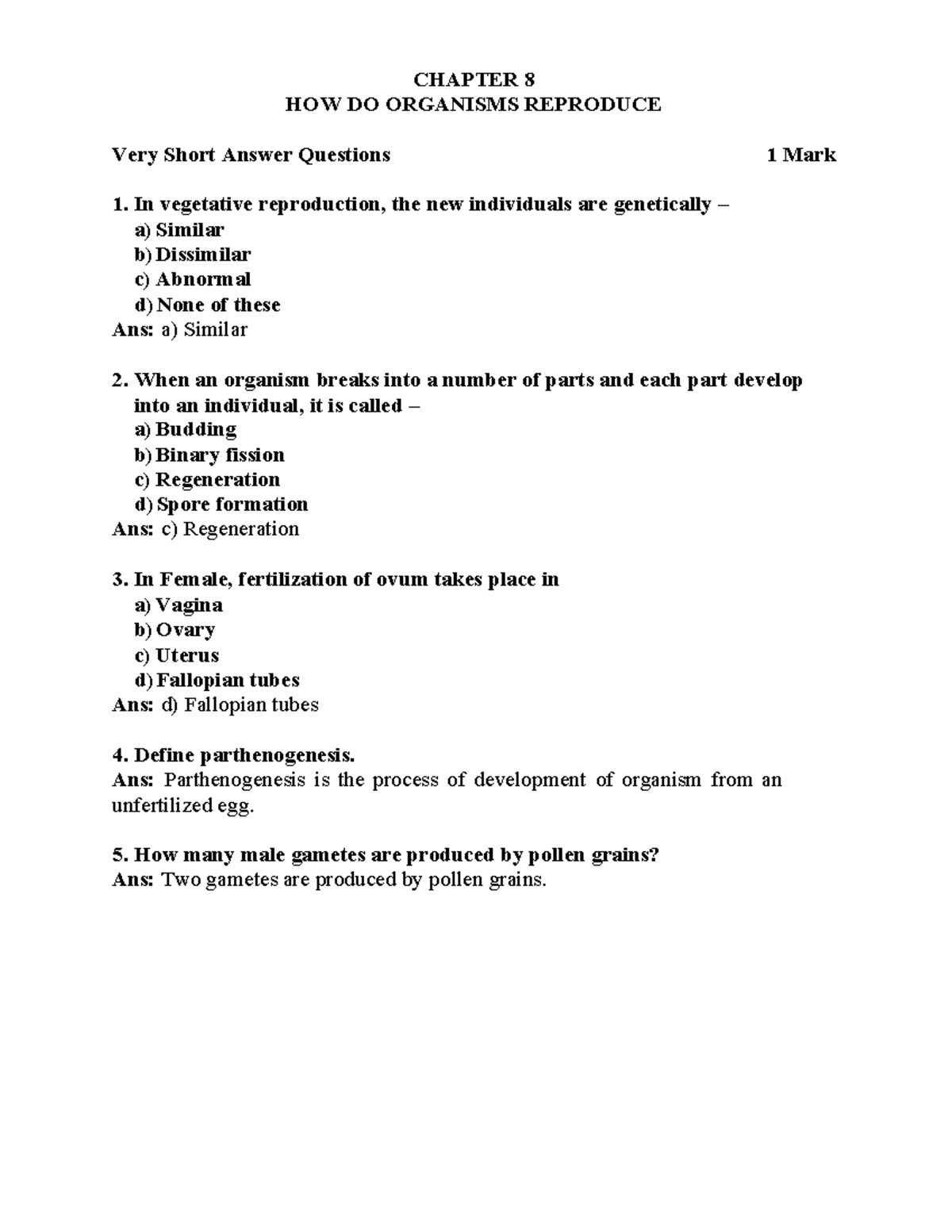 CBSE Class 10 Science Chapter 8 How do Organisms Reproduce Important ...