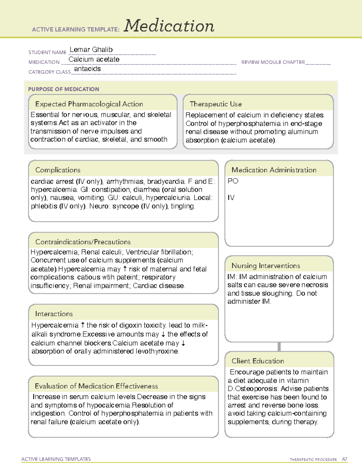 Calcium acetate - ACTIVE LEARNING TEMPLATES TherapeuTic procedure A ...