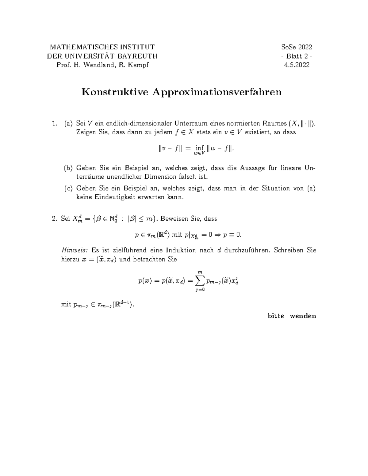 Konstr Approx Verf Blatt 2 - MATHEMATISCHES INSTITUT SoSe 2022 DER ...