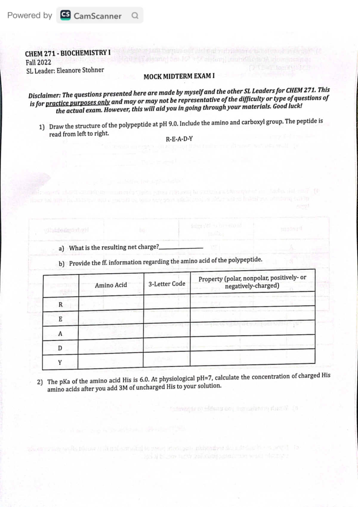Mock midterm 1 Fall 2022 - CHEM 271 - Concordia - Studocu