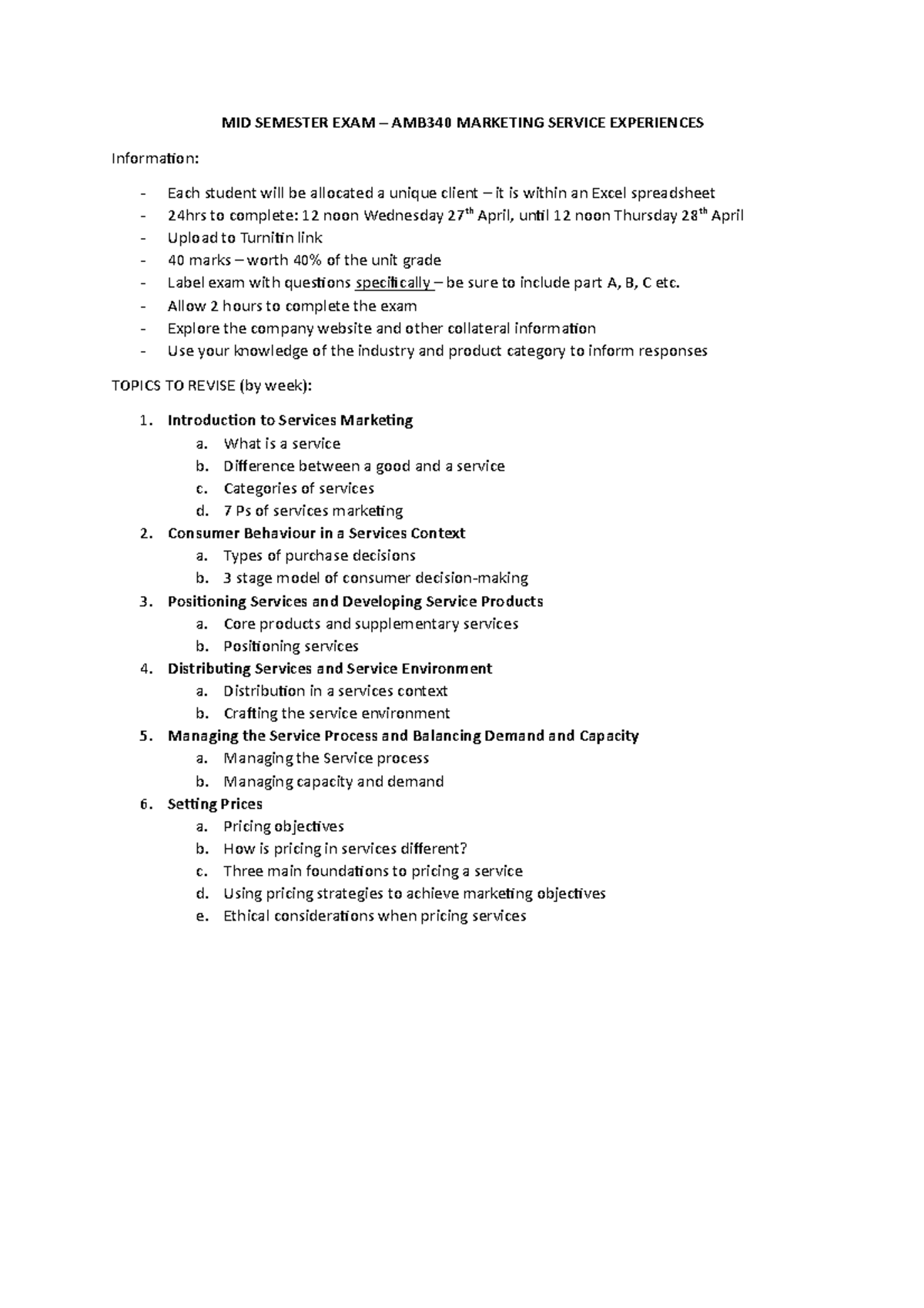 MID Semester EXAM - Midsem exam revision notes for all relevant weeks ...