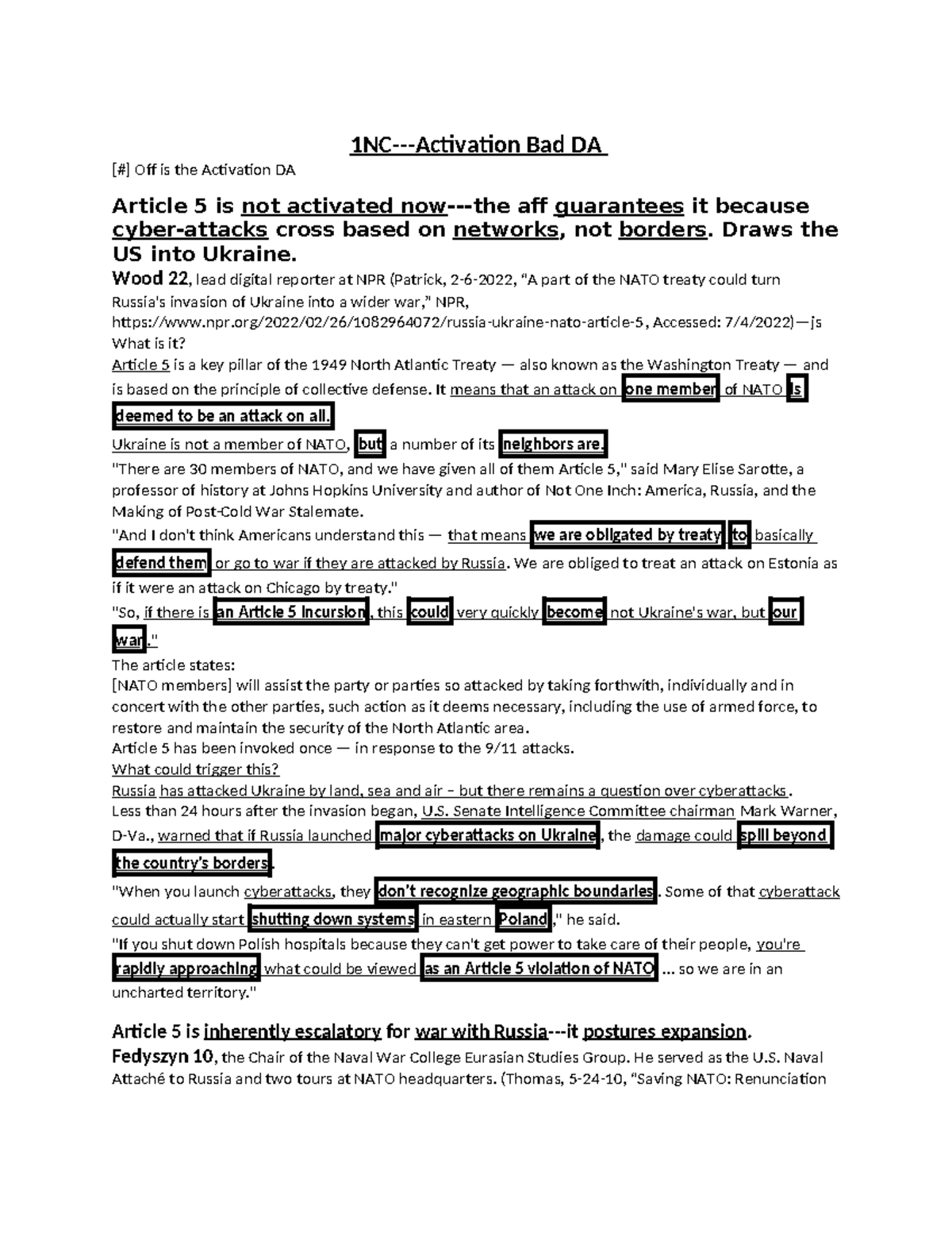 1NC bishop miege - prety aoigf - 1NC-Activation Bad DA [#] Off is the ...