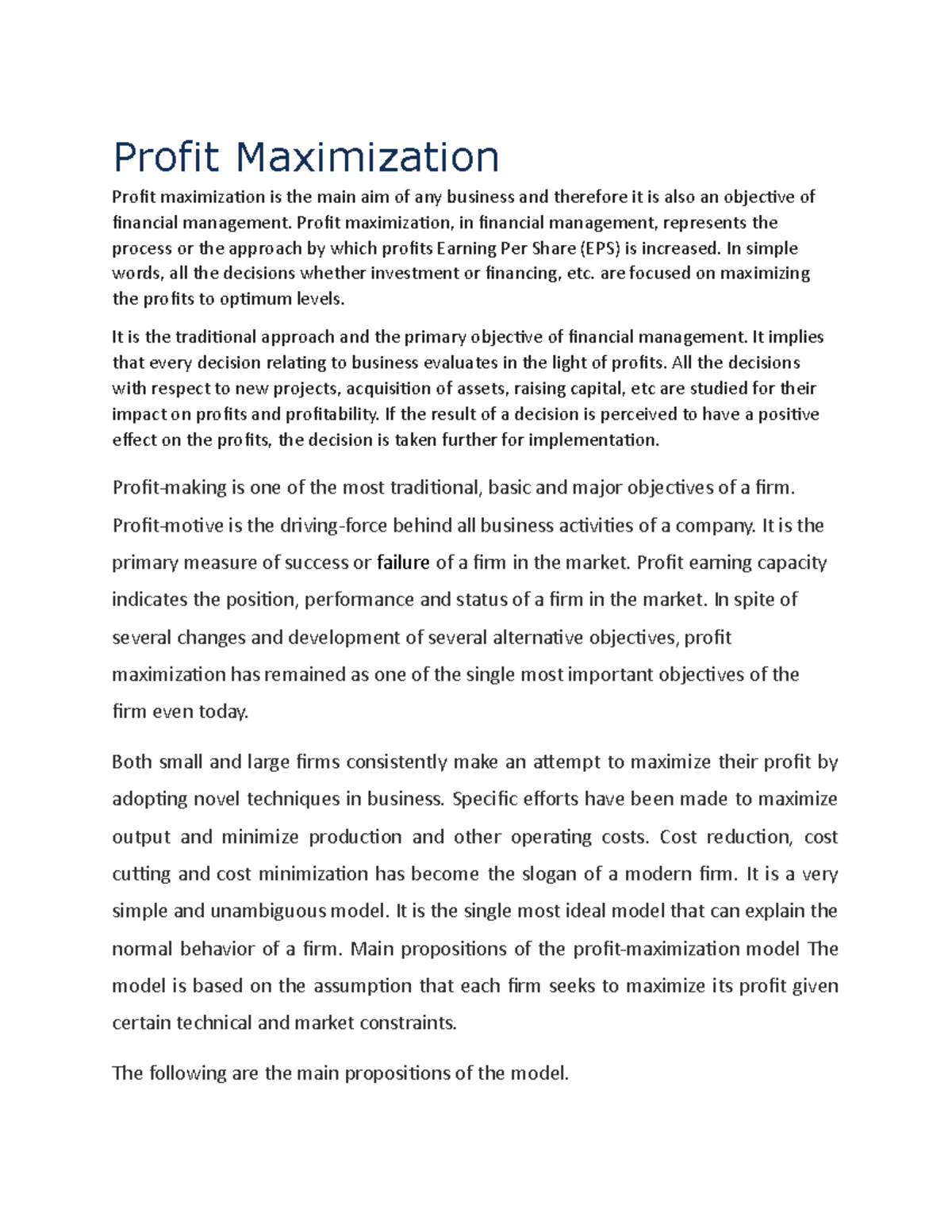 PROFIT MAXIMATION IN BUSINESS ECONOMICS - Profit Maximization Profit ...