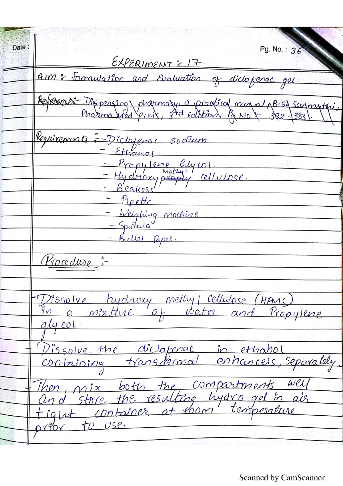 Expt17 formulation - Date : Pg. No.: 36 EXPERIMENT: 17. Formulation and ...