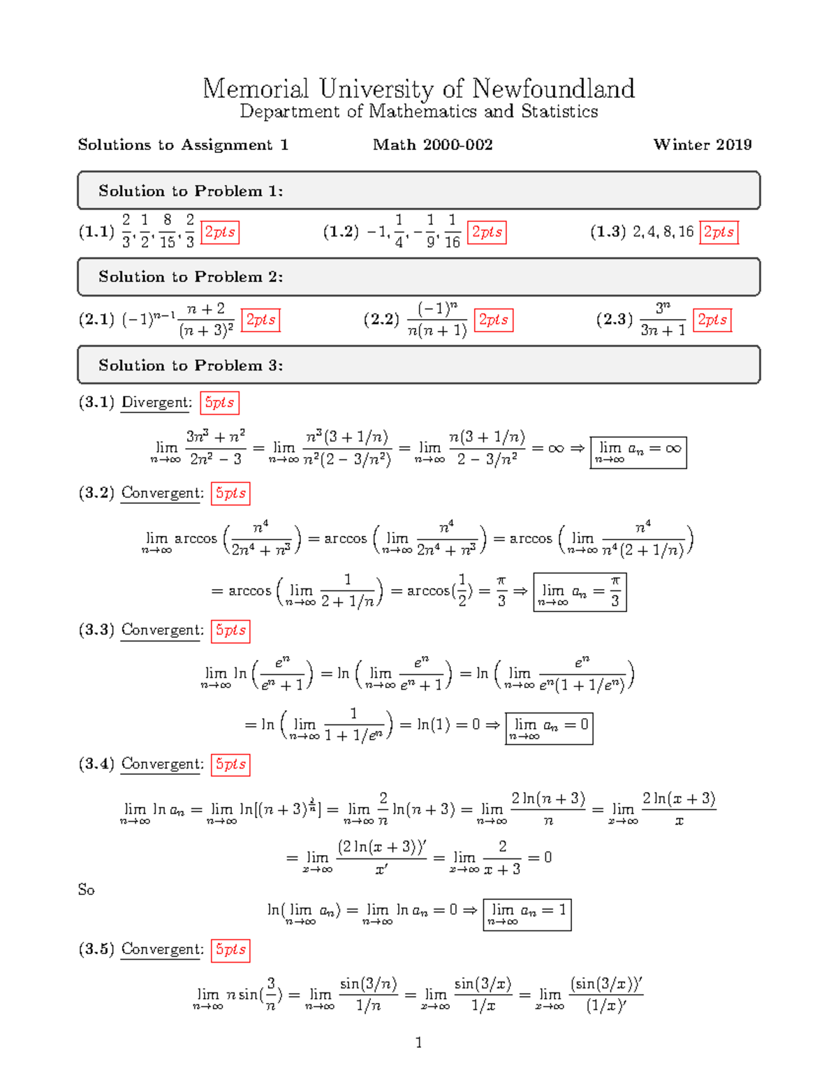 Math2000 002 Solutions A1 - Memorial University of Newfoundland ...