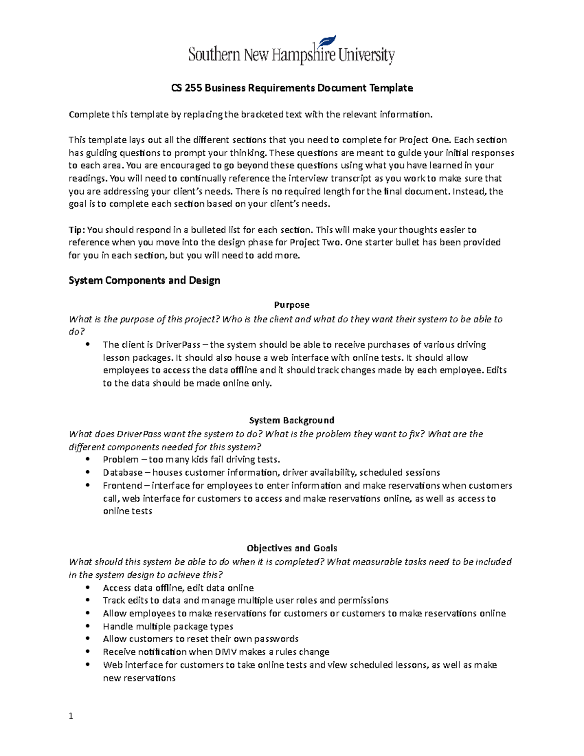 CS 255 Business Requirements Document Template - ESC 200 - CSU - Studocu