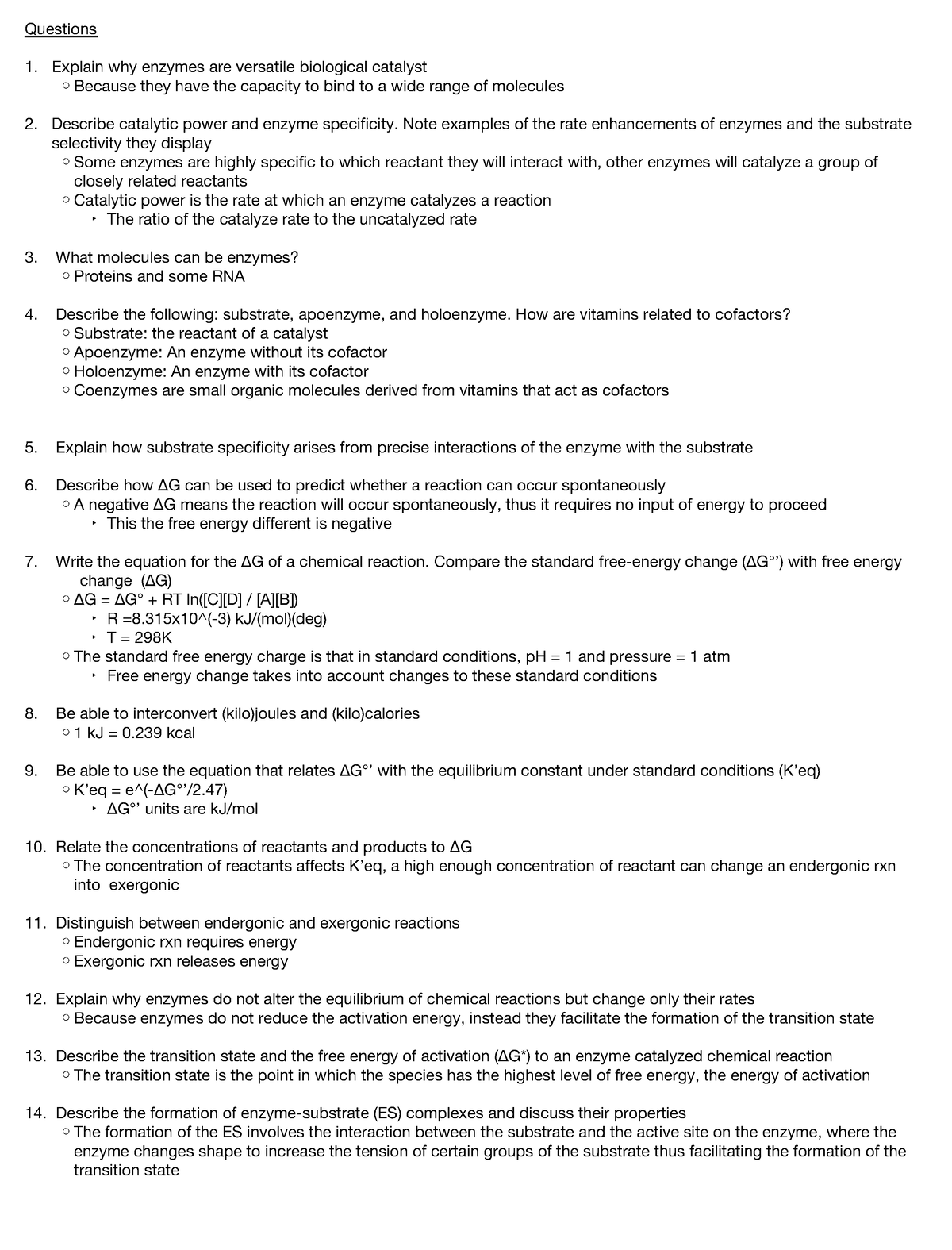 Chapter 8 Enzymes- Basic Concepts And Kinetics - Questions Explain Why ...