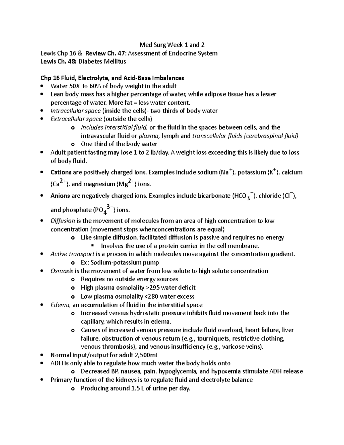 Med Surg Week 1 and 2 - Lecture Notes - Med Surg Week 1 and 2 Lewis Chp ...