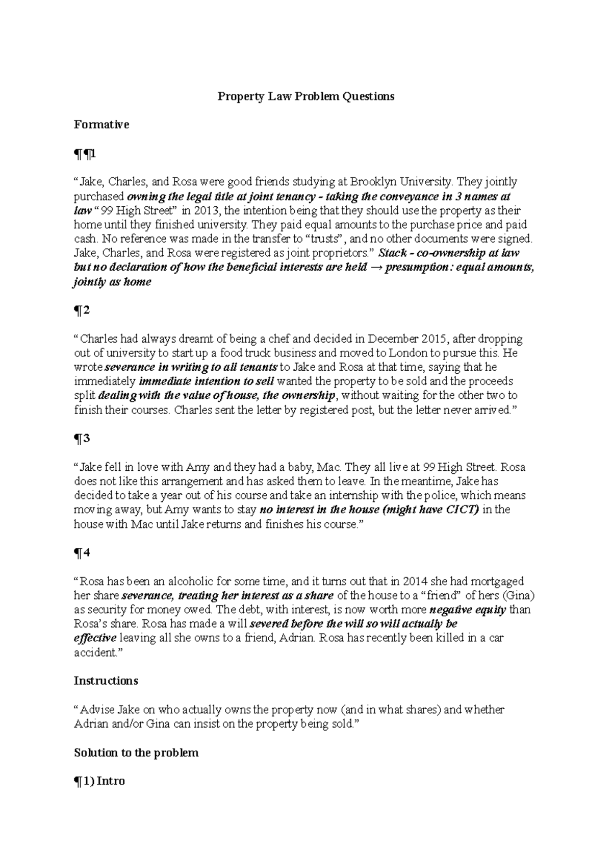 Property Law Problem Questions Property Law Problem Questions
