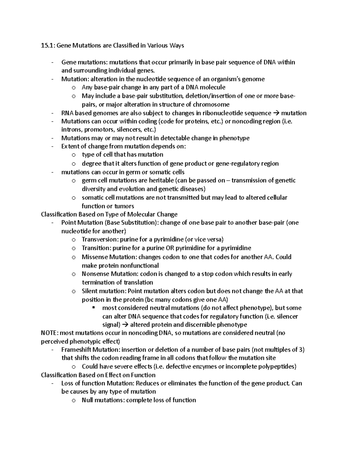 Chapter 15 - 15: Gene Mutations are Classified in Various Ways Gene ...