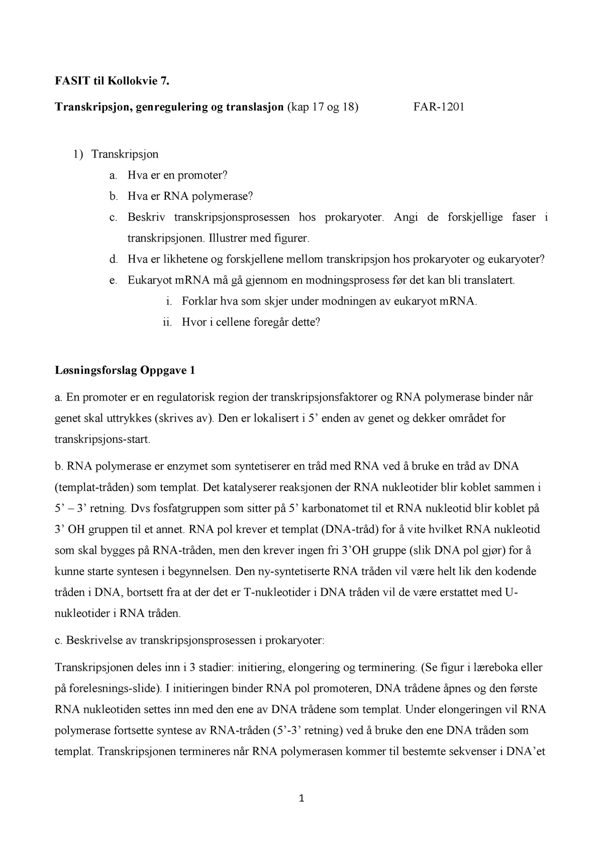 Fasit Kollokvie 7 Transkripsjon Og Translasjon - FASIT Til Kollokvie 7 ...