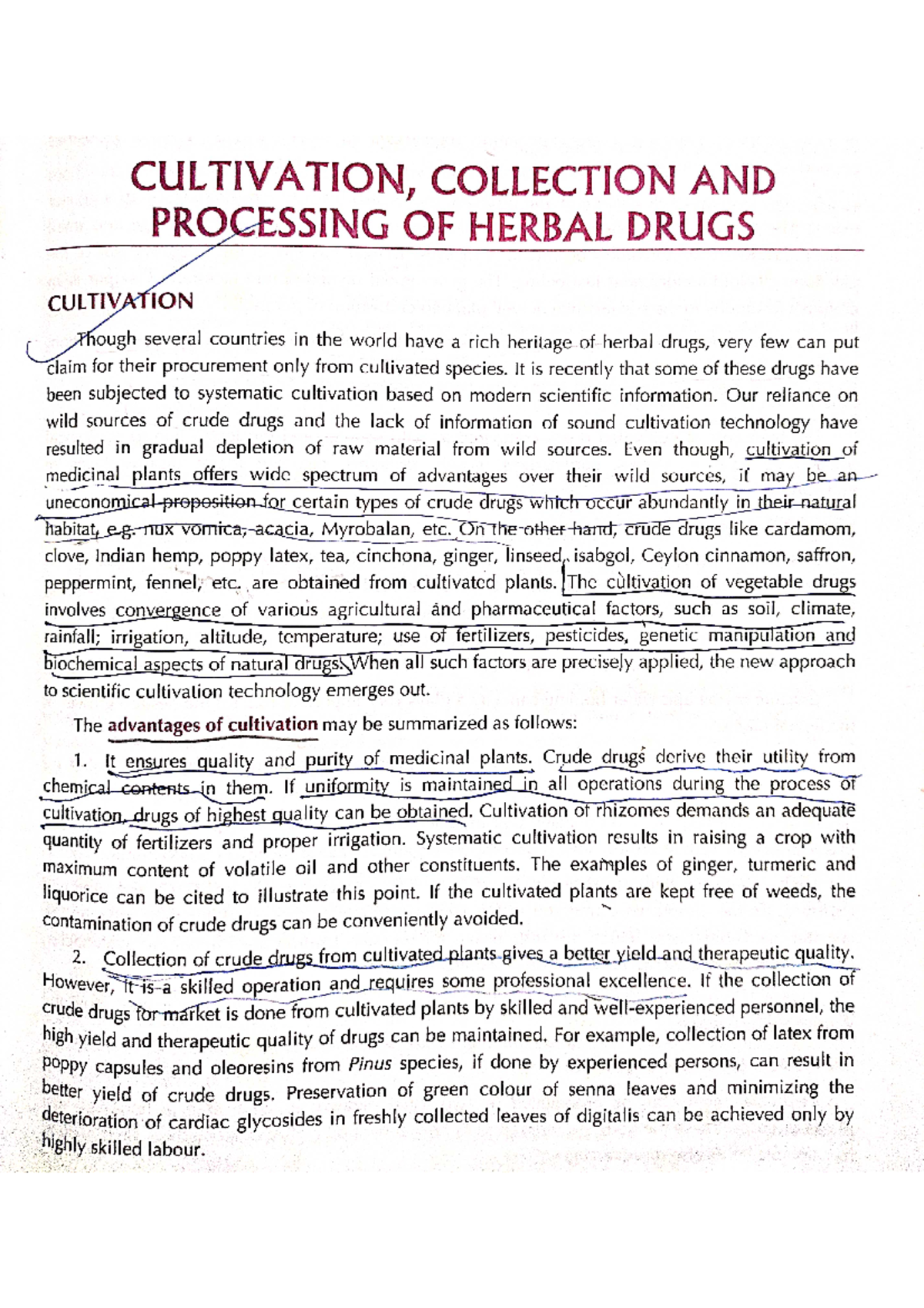 Pharmacognosy B. Pharm First Year Part 2 Cultivation And Collection ...