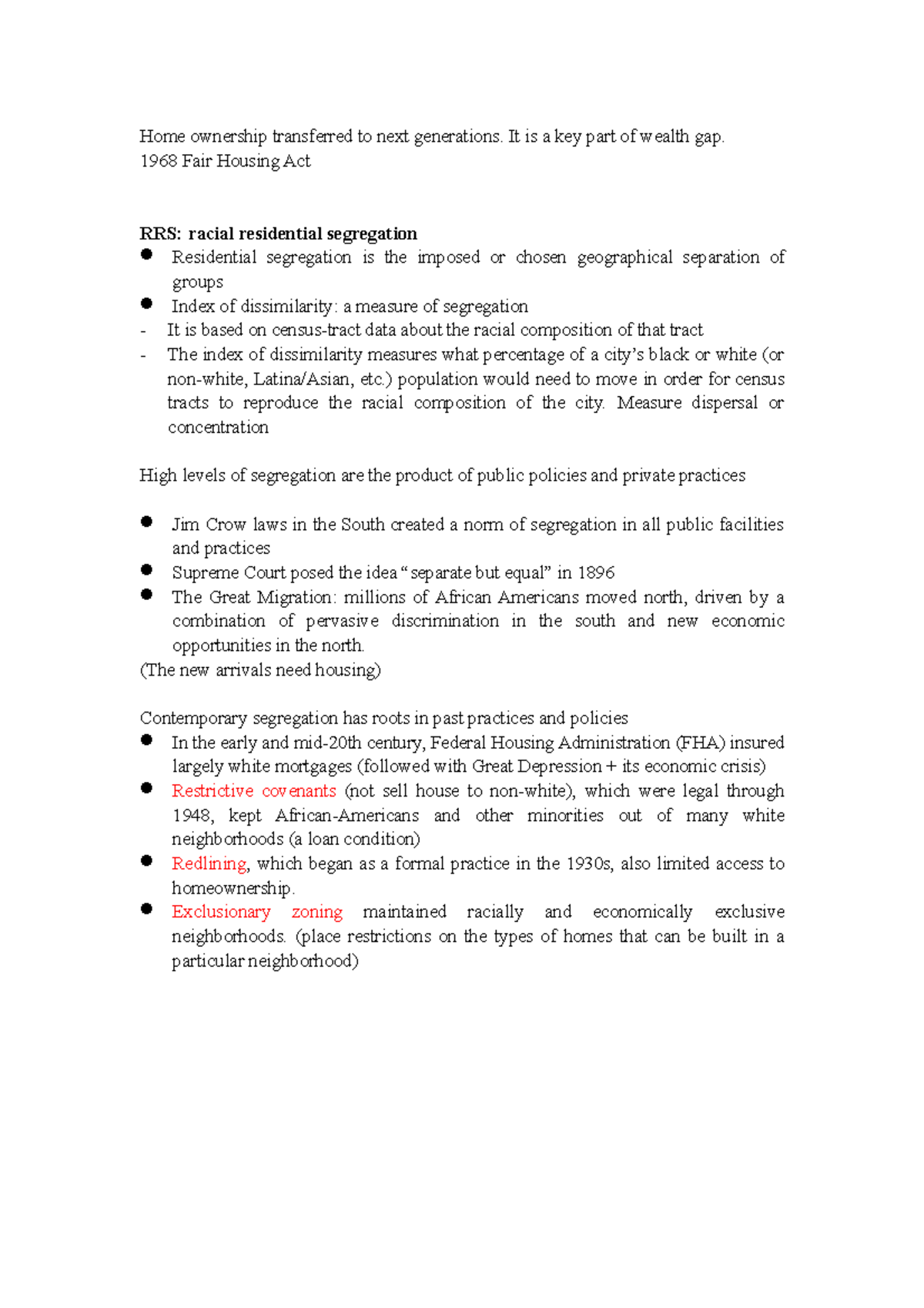 Racial residential segregation Home ownership transferred to next