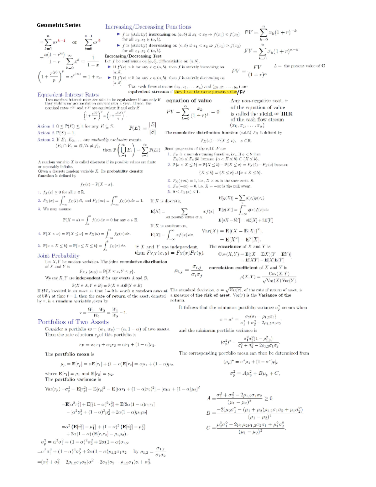 Cheat sheet - sdfghjkl - QF1100 - Geometric Series - Studocu