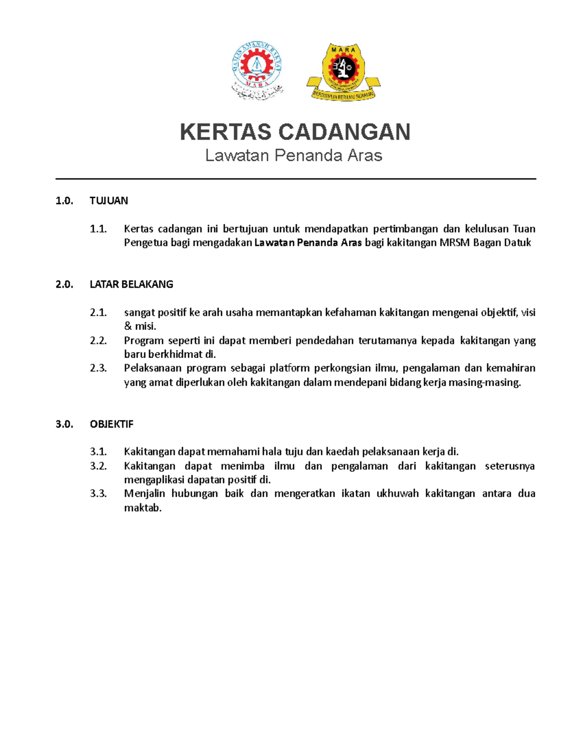 Kertas Kerja Lawatan - Test - KERTAS CADANGAN Lawatan Penanda Aras 1 ...