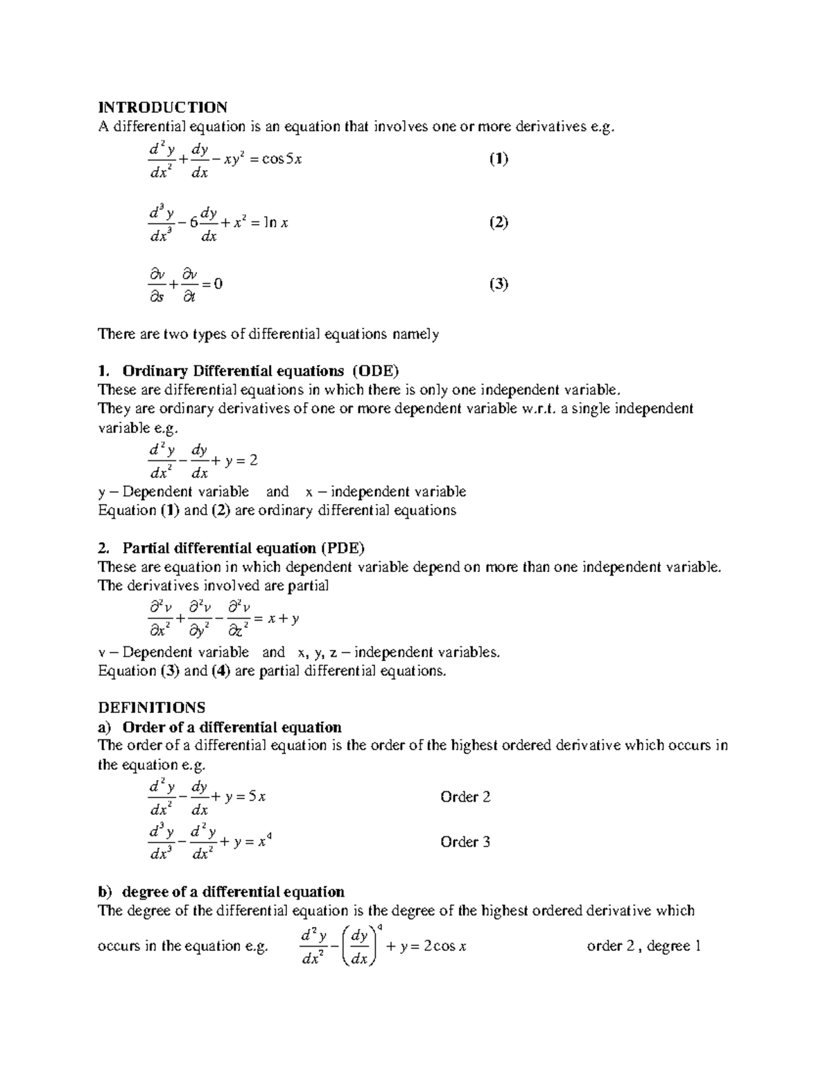 SMA 2232 Lec 1 - Ordinary Differential equations Lesson 1 ...