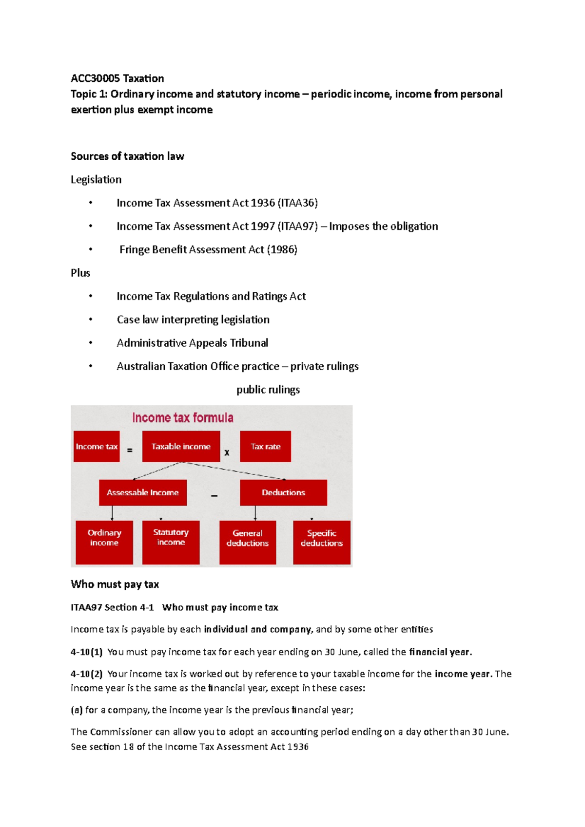 ACC30005 Taxation Lecture 1 - ACC30005 Taxation Topic 1: Ordinary ...