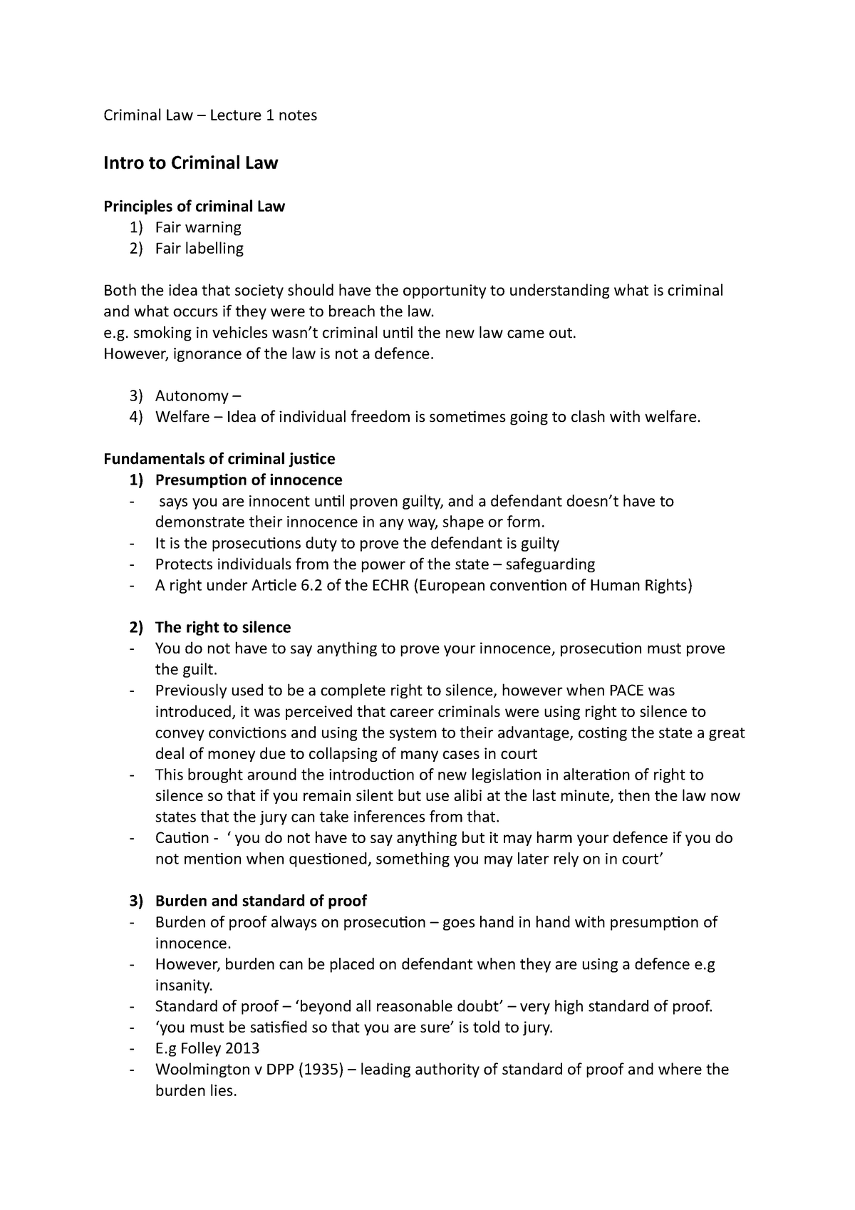 Criminal Law Lecture 1 Notes - UJUTD3-30-1 - UWE - Studocu