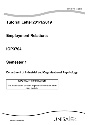 Notes - Lesson 0 Dear IOP3701 (Industrial Psychological Assessment ...