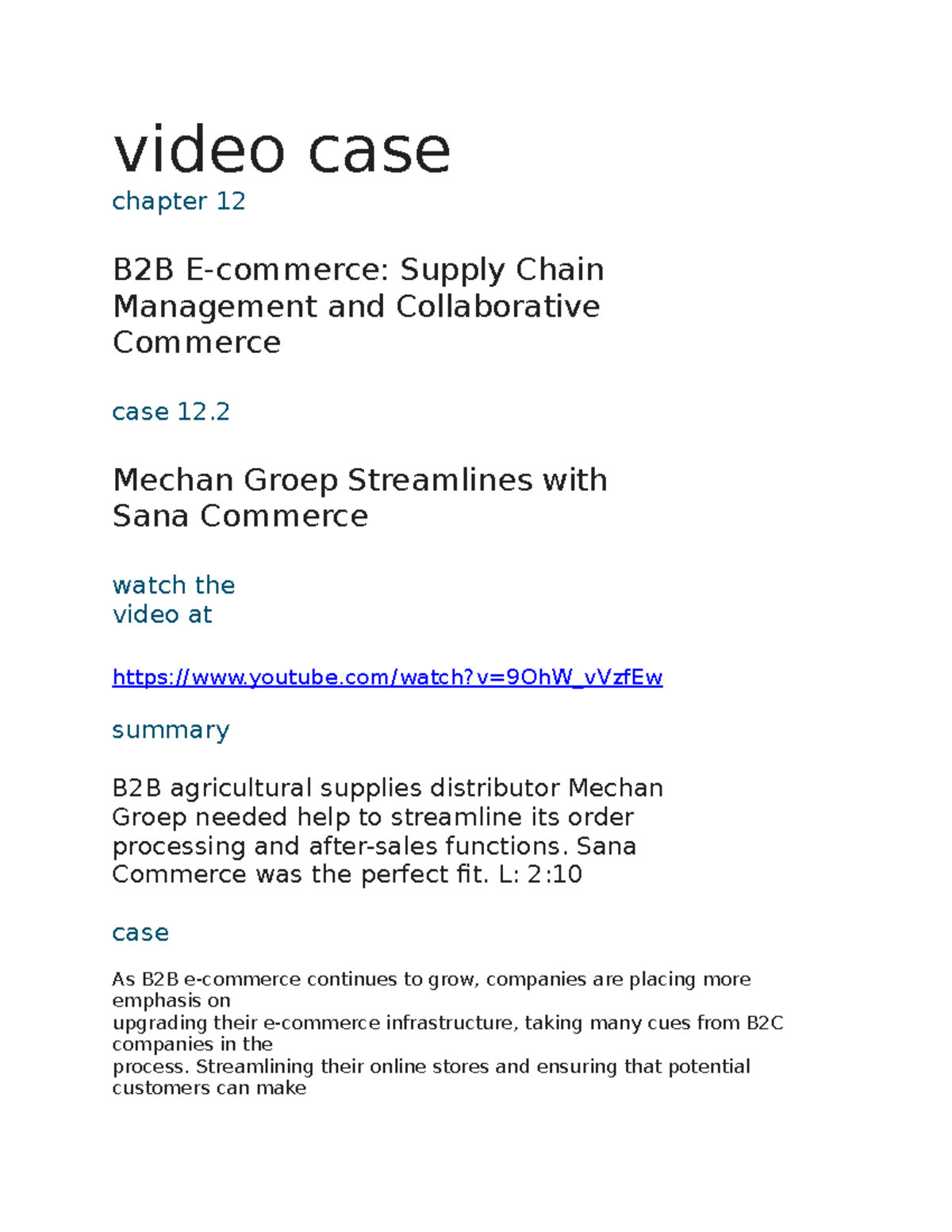 Video case study 2 (3%)- chapter 12 - video case chapter 12 B2B E ...