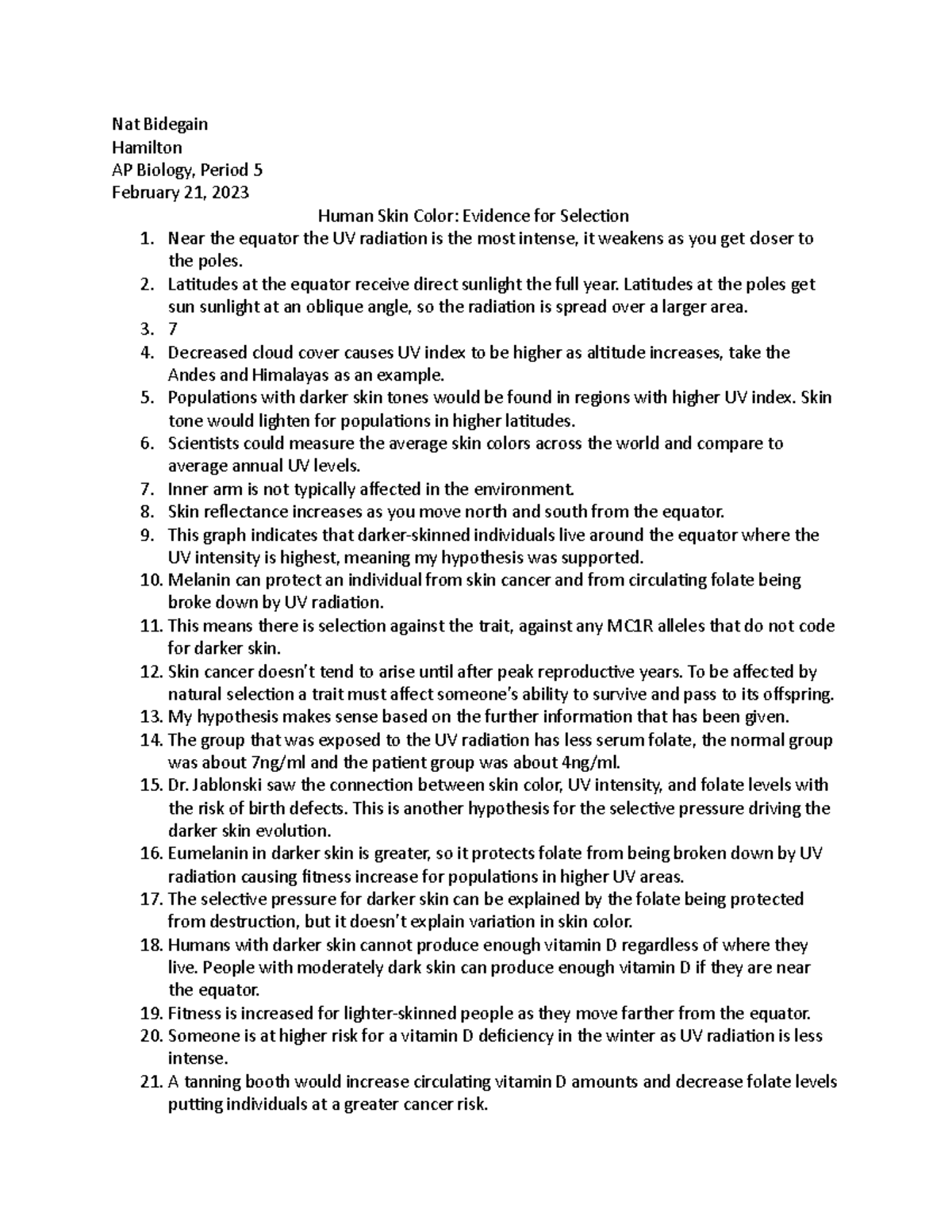 02.21.23 Human Skin Color Evidence for Selection Nat Bidegain