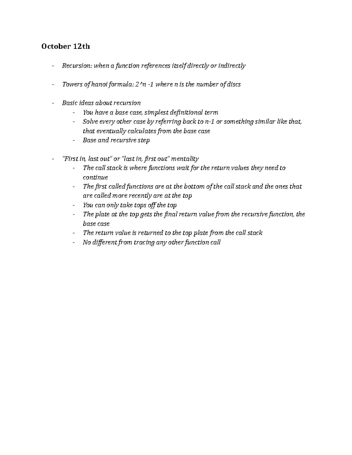 Class 16 Notes - Java programming recursion. Dr. McBurney and Dr ...
