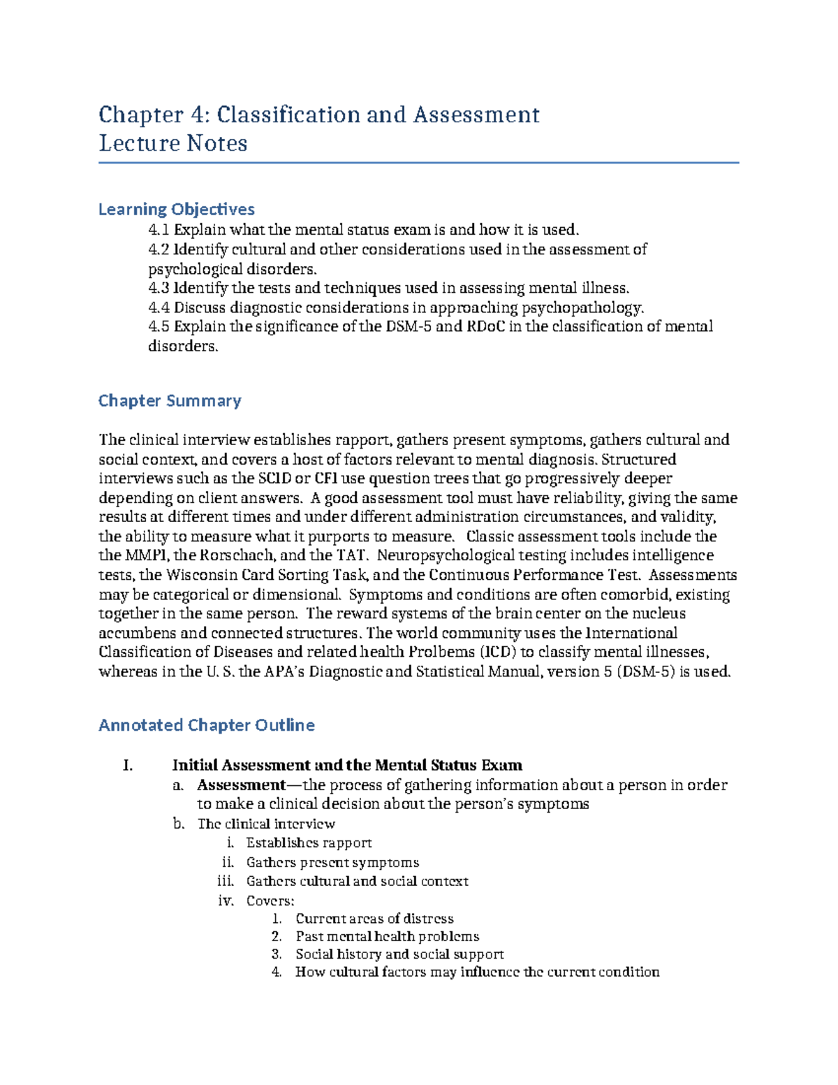 Ray Abnormal 2e LN04 - Lecture 4 notes - Chapter 4: Classification and ...
