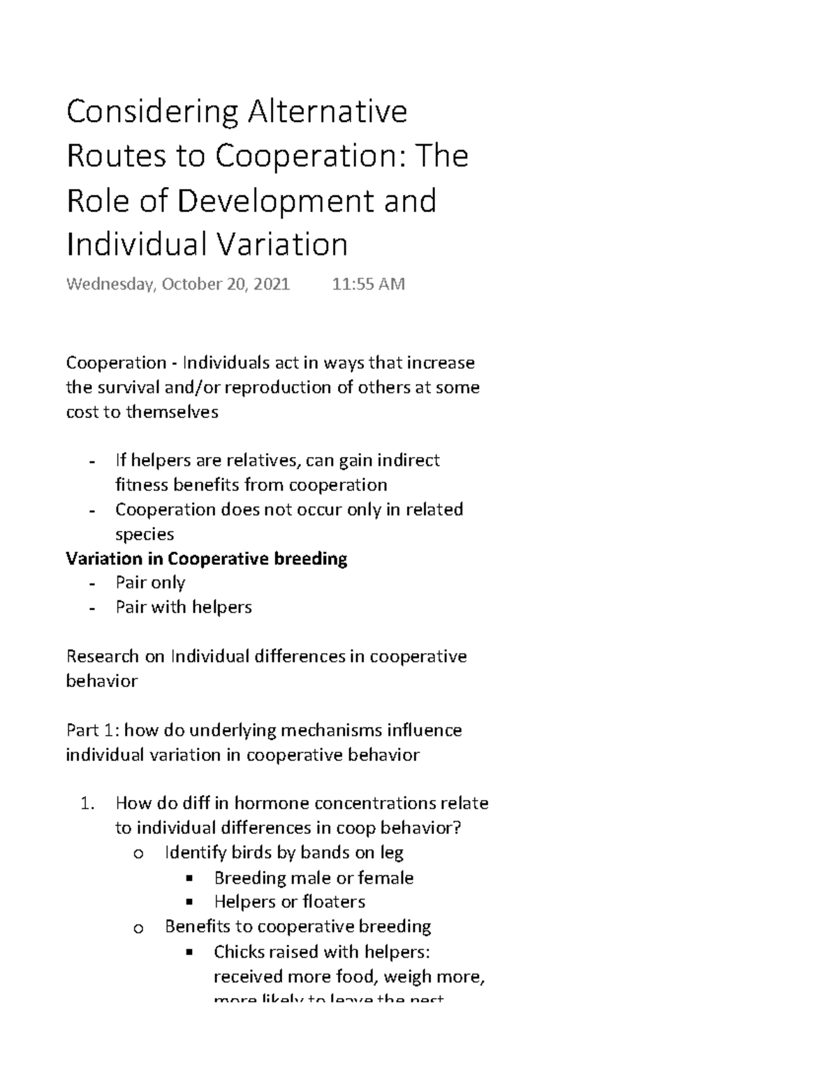 Considering Alternative Routes to Cooperation The Role of Development