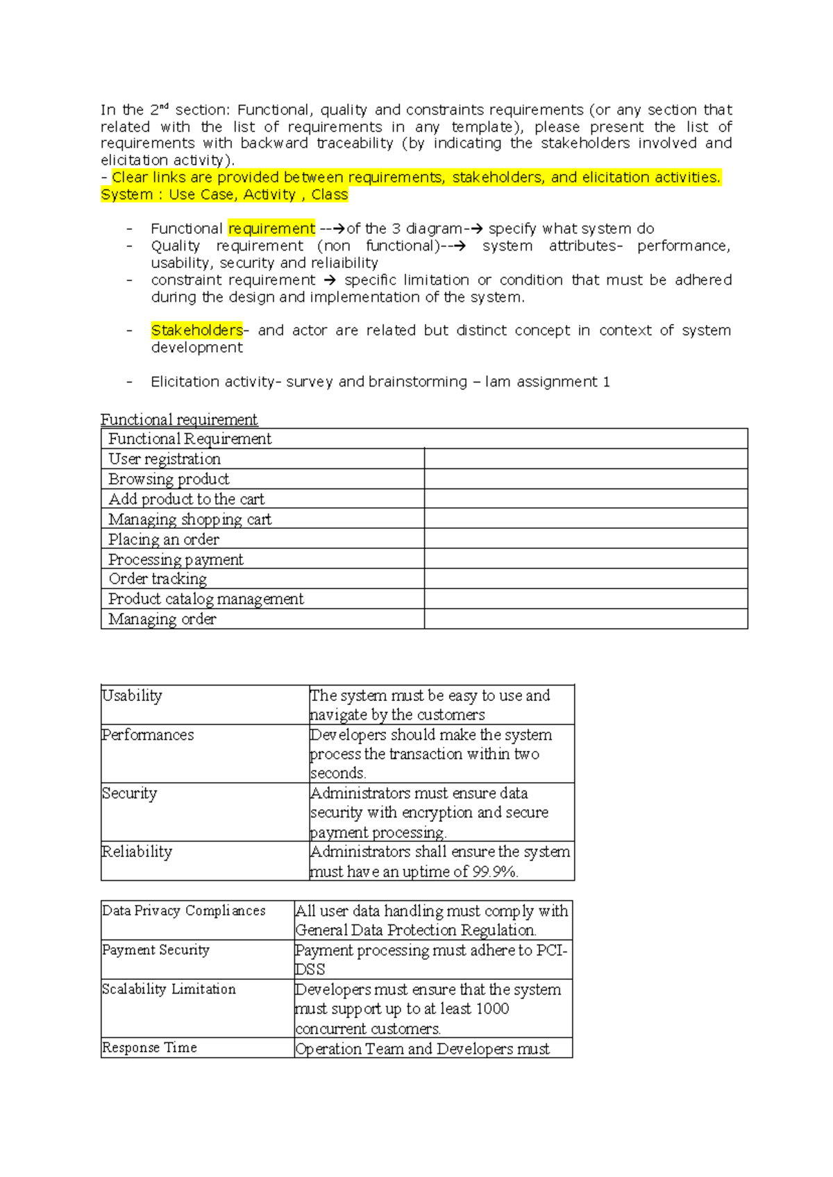 Software Engineering - In the 2nd section: Functional, quality and ...