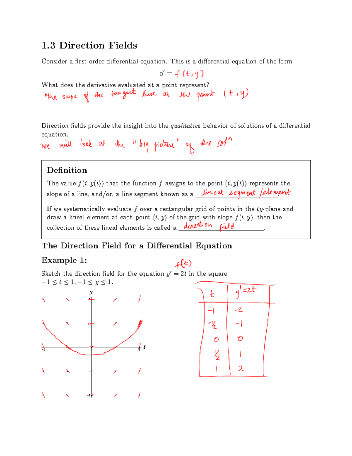 Section 1 - Lecture Notes 2 - 1 Direction Fields Consider A First Order ...