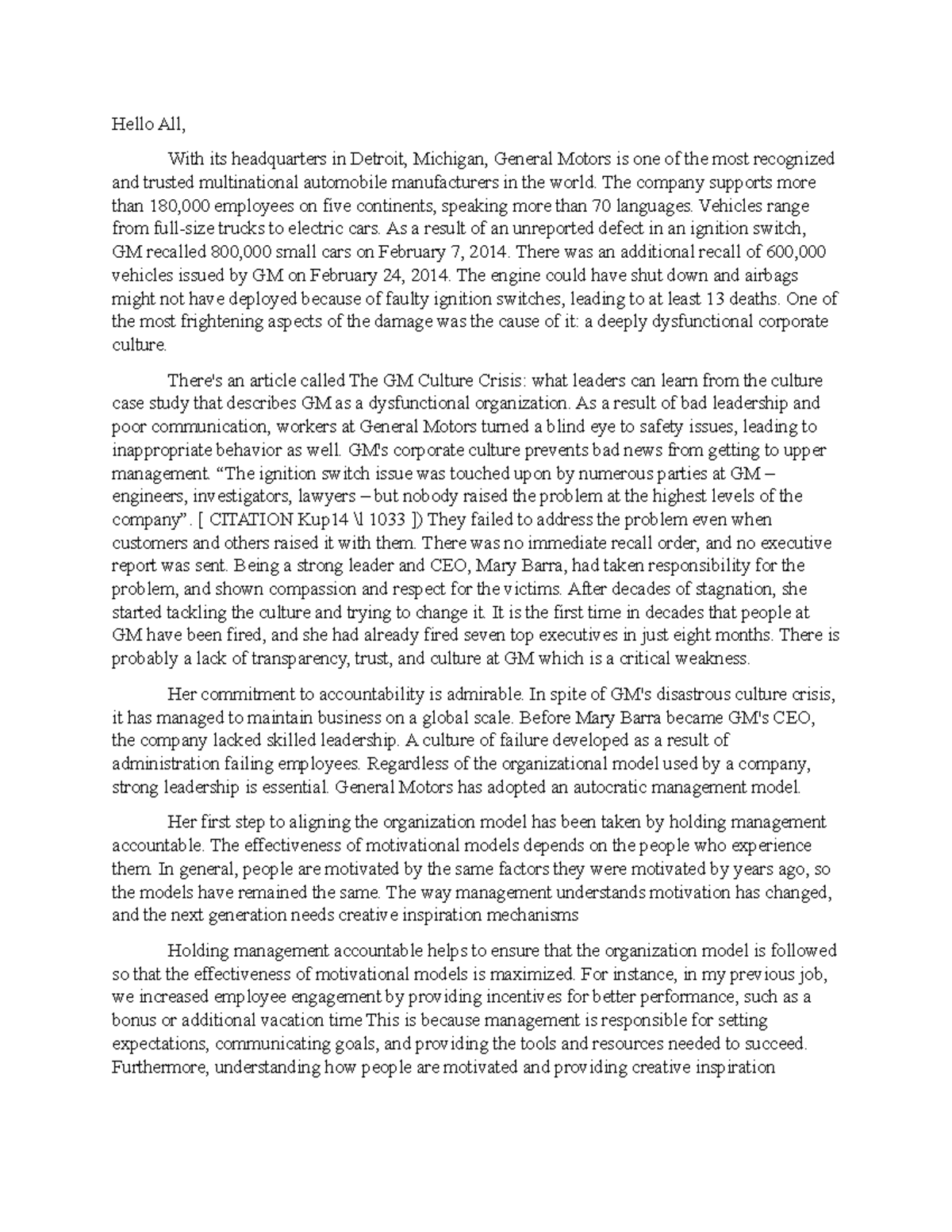 Disc 7 - discussion 4/1 - Hello All, With its headquarters in Detroit ...
