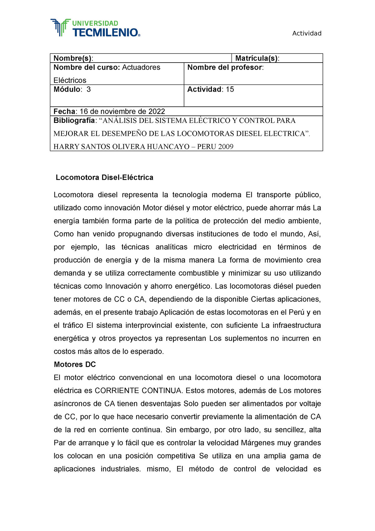 Actividad 15 Actuadores Eléctricos - Nombre(s): Matrícula(s): Nombre ...