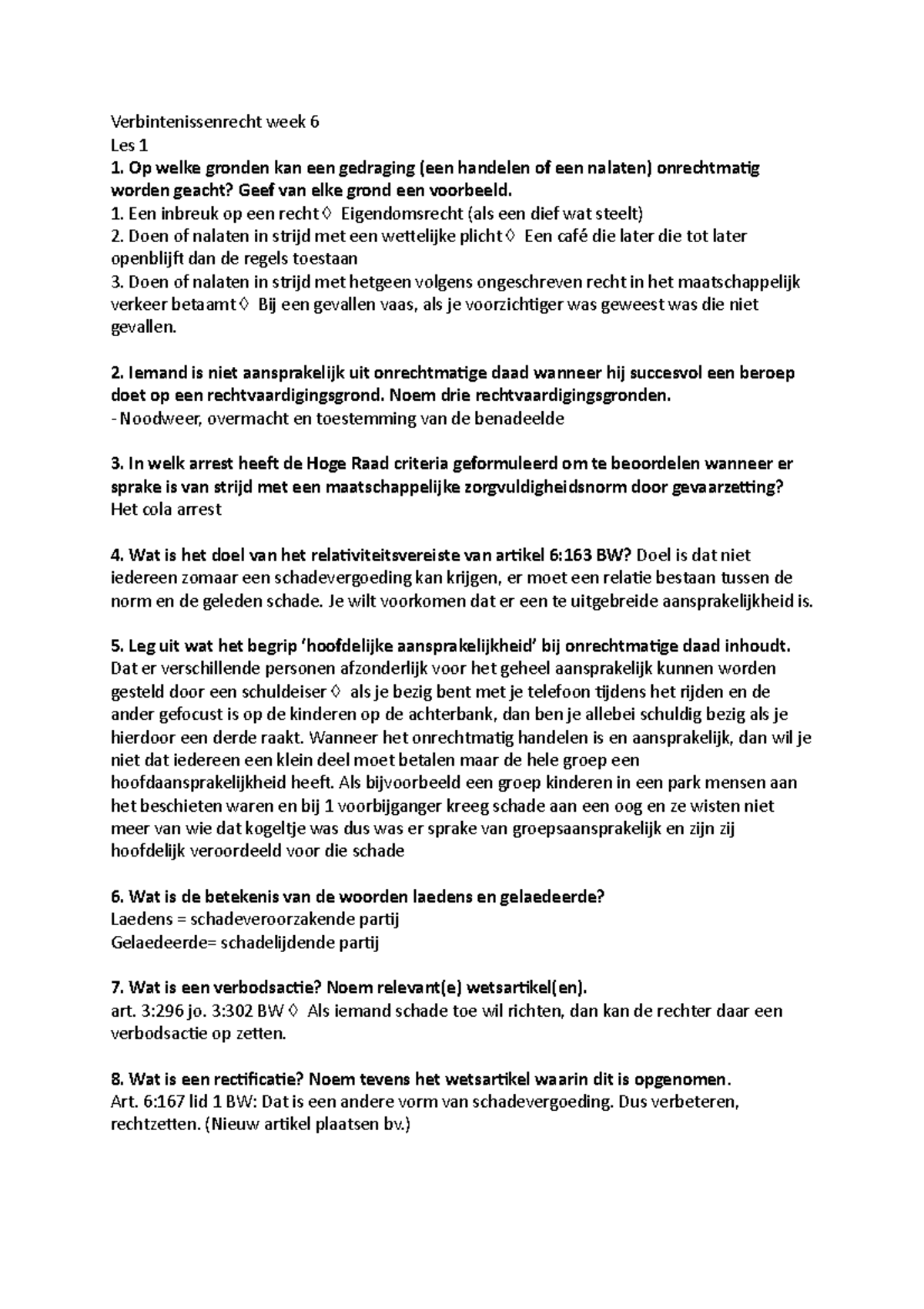 Verbintenissenrecht Week 6 - Een Inbreuk Op Een Recht Eigendomsrecht ...