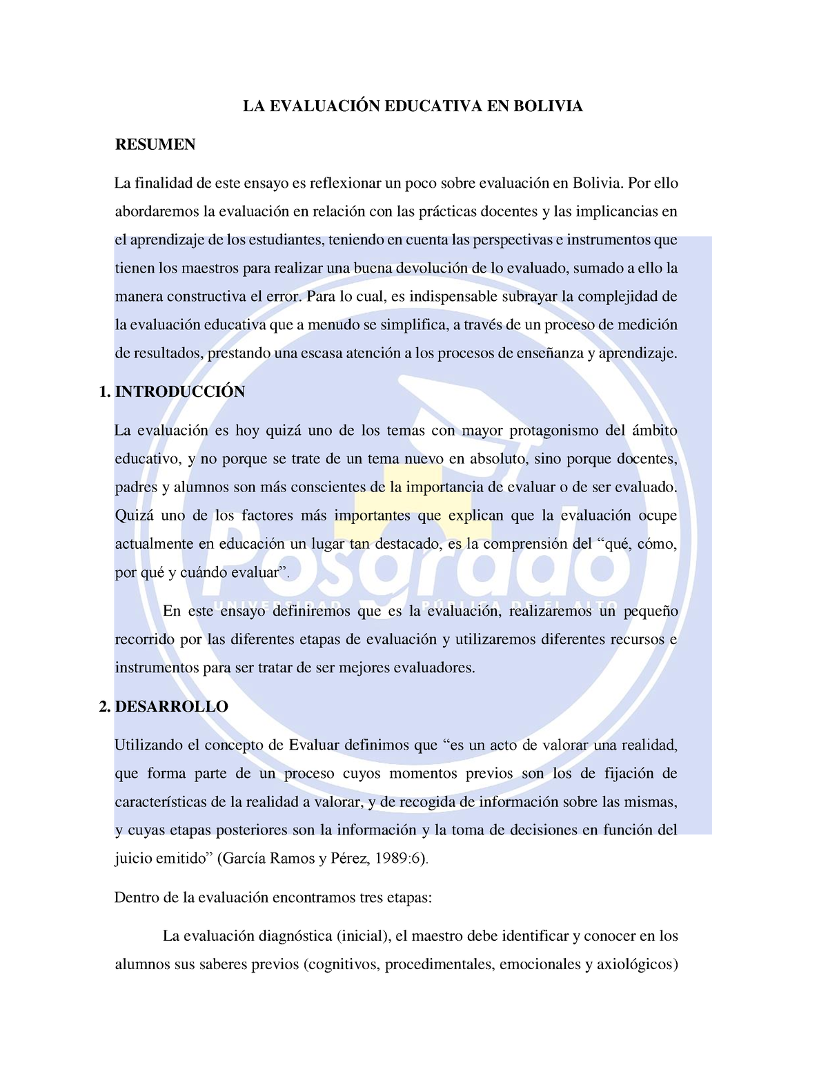 Ensayo Evaluacion Educativa - LA EVALUACIÓN EDUCATIVA EN BOLIVIA ...